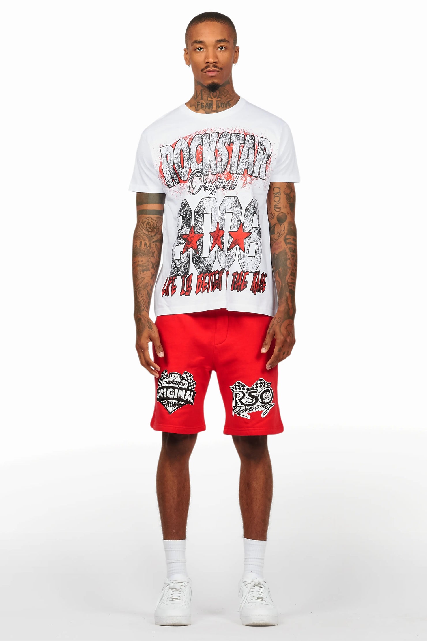 Racing Grung White/Red Graphic T-Shirt Short Set