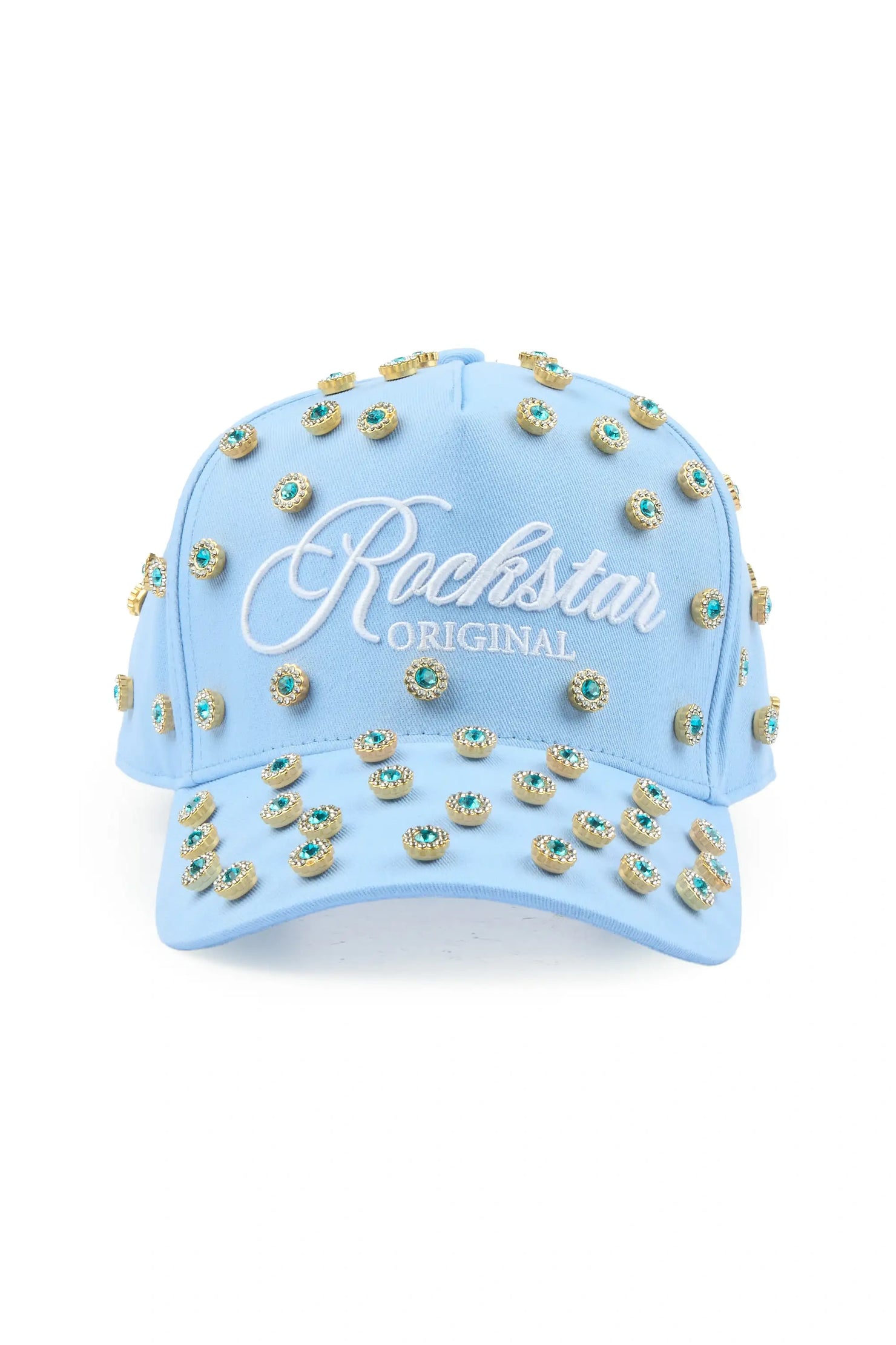 Roma Baby Blue Rhinestone Trucker Hat