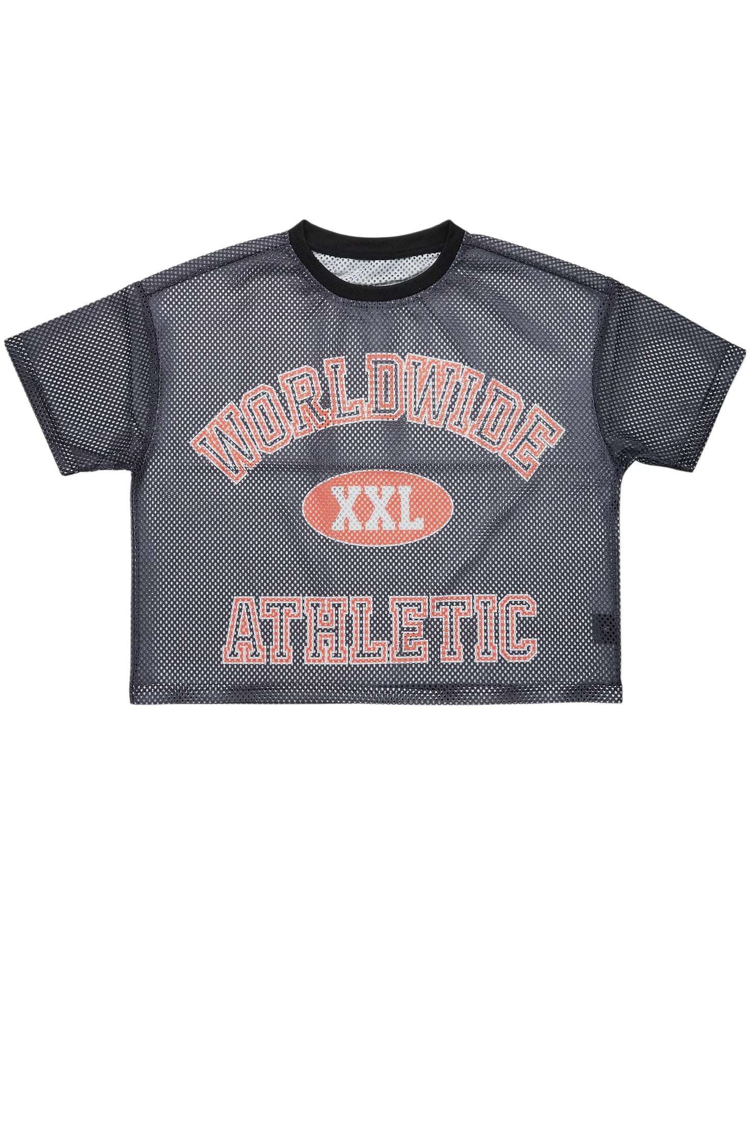 Sabas Black Graphic Crop Top Mesh Jersey