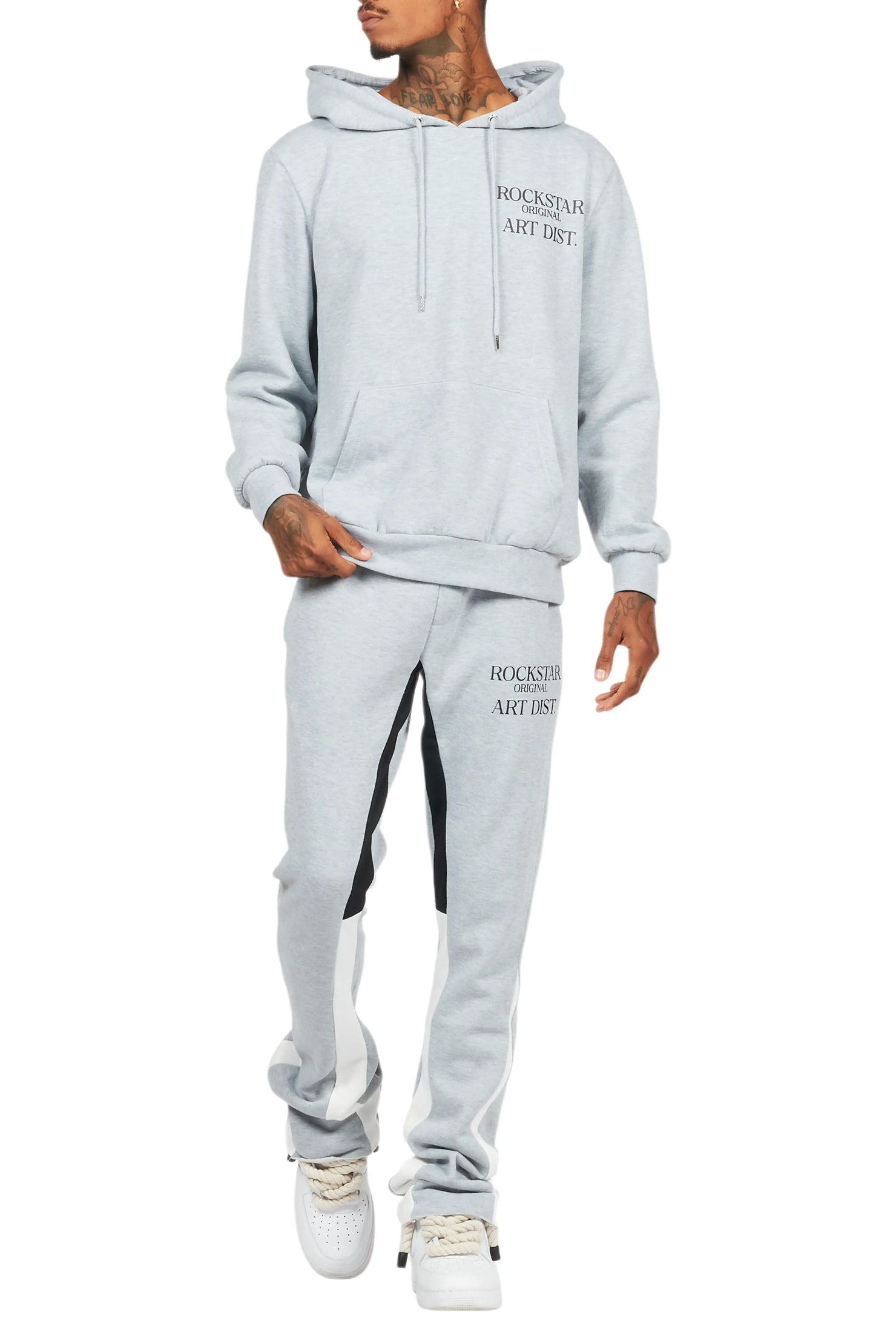 Briggs Heather Grey Hoodie/Stacked Flare Track Set