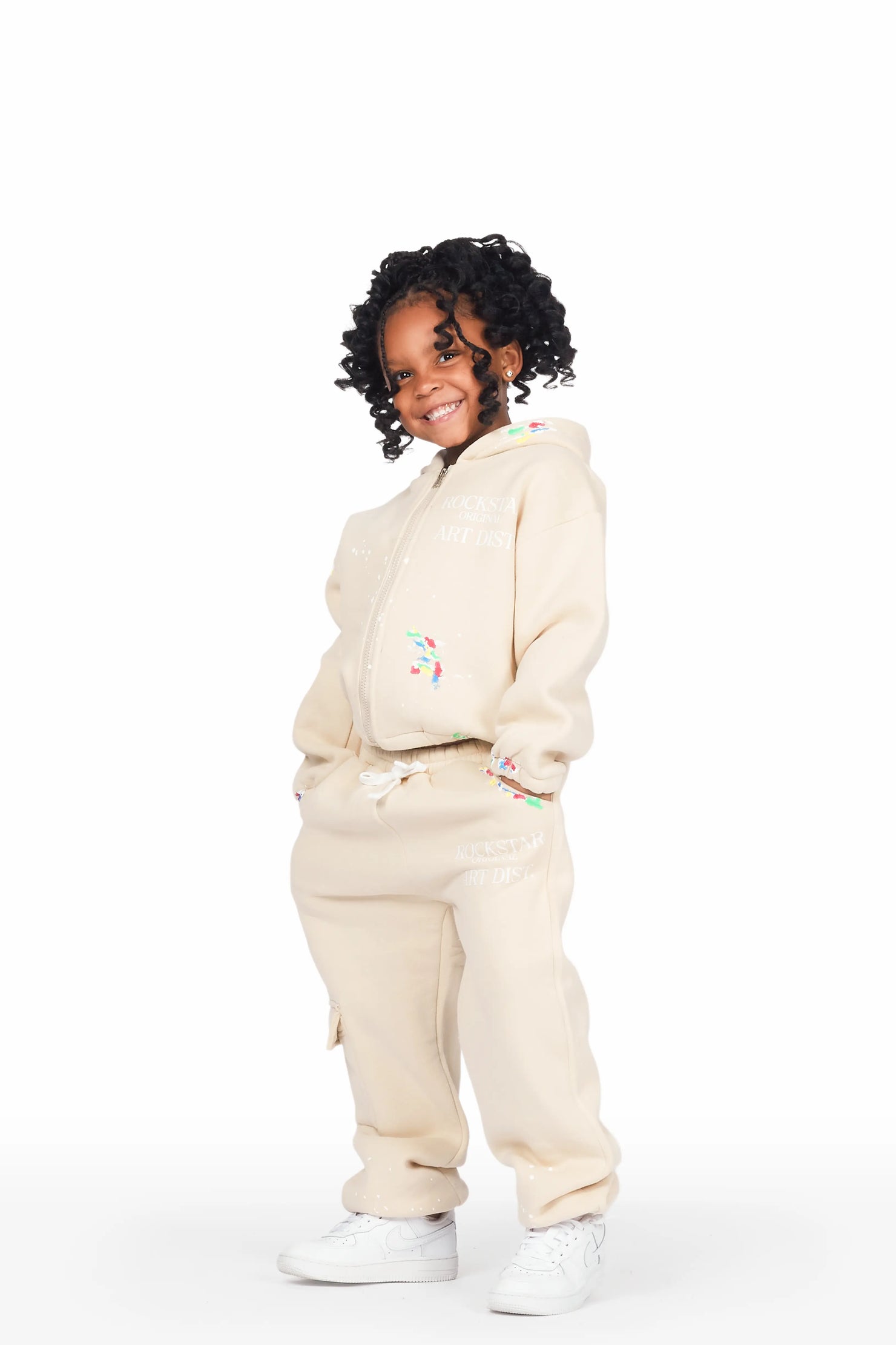 Girls Nevaeh Light Mocha Zip Up Hoodie Pant Set
