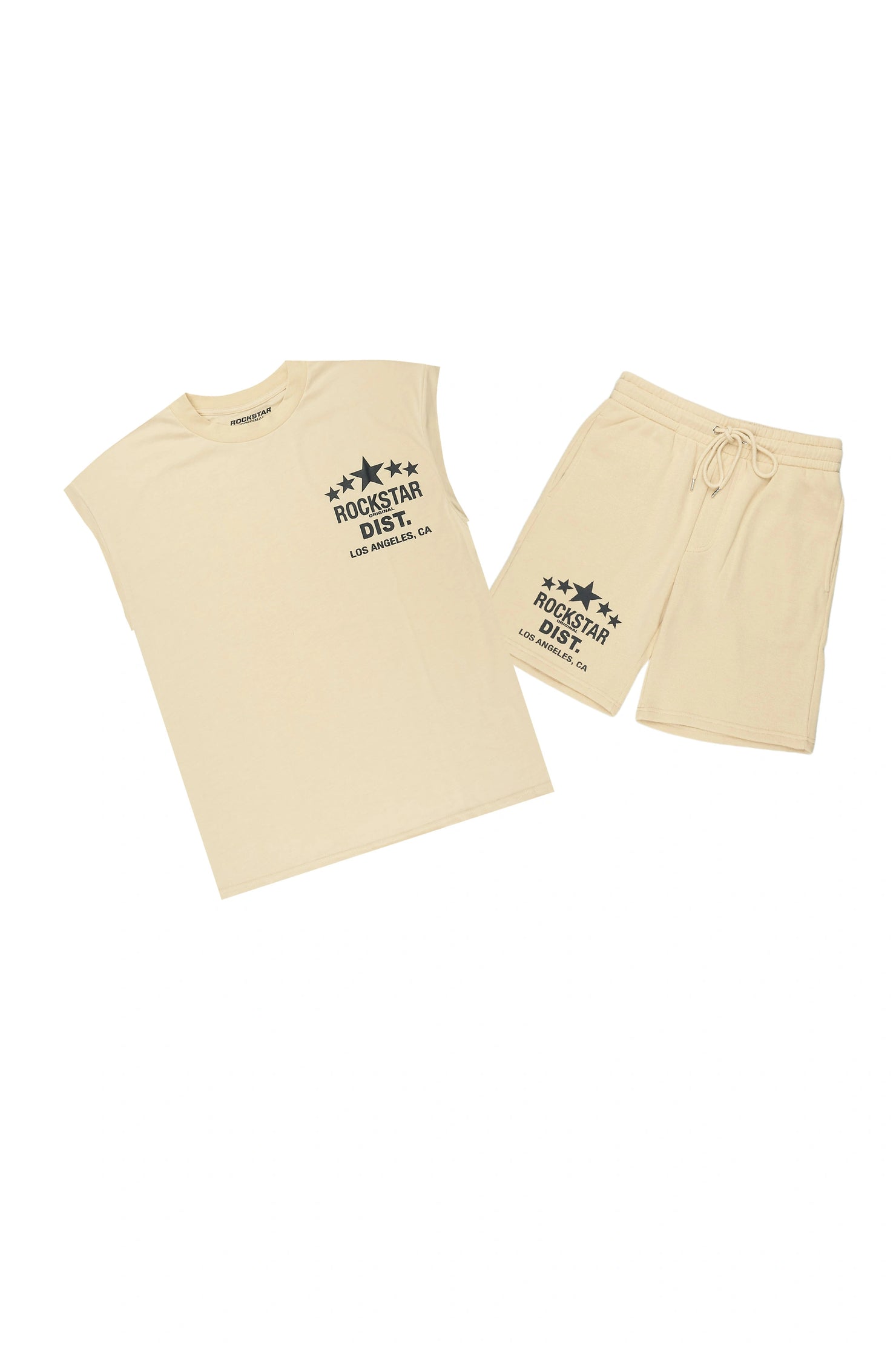 Starlake Beige Graphic Cut Sleeve T-Shirt/Short Set