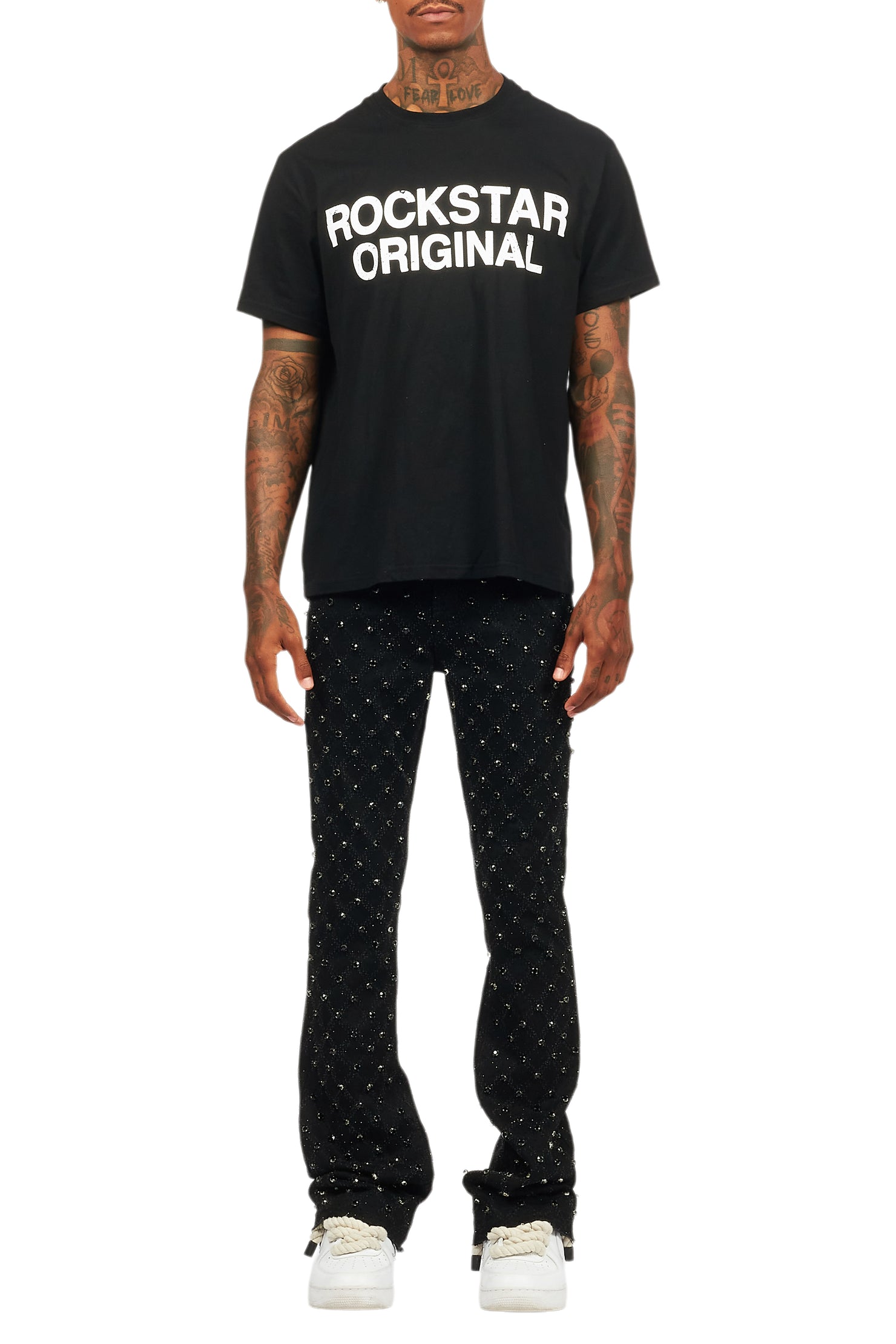 Glit Black Rhinestone Stacked Flare Jean