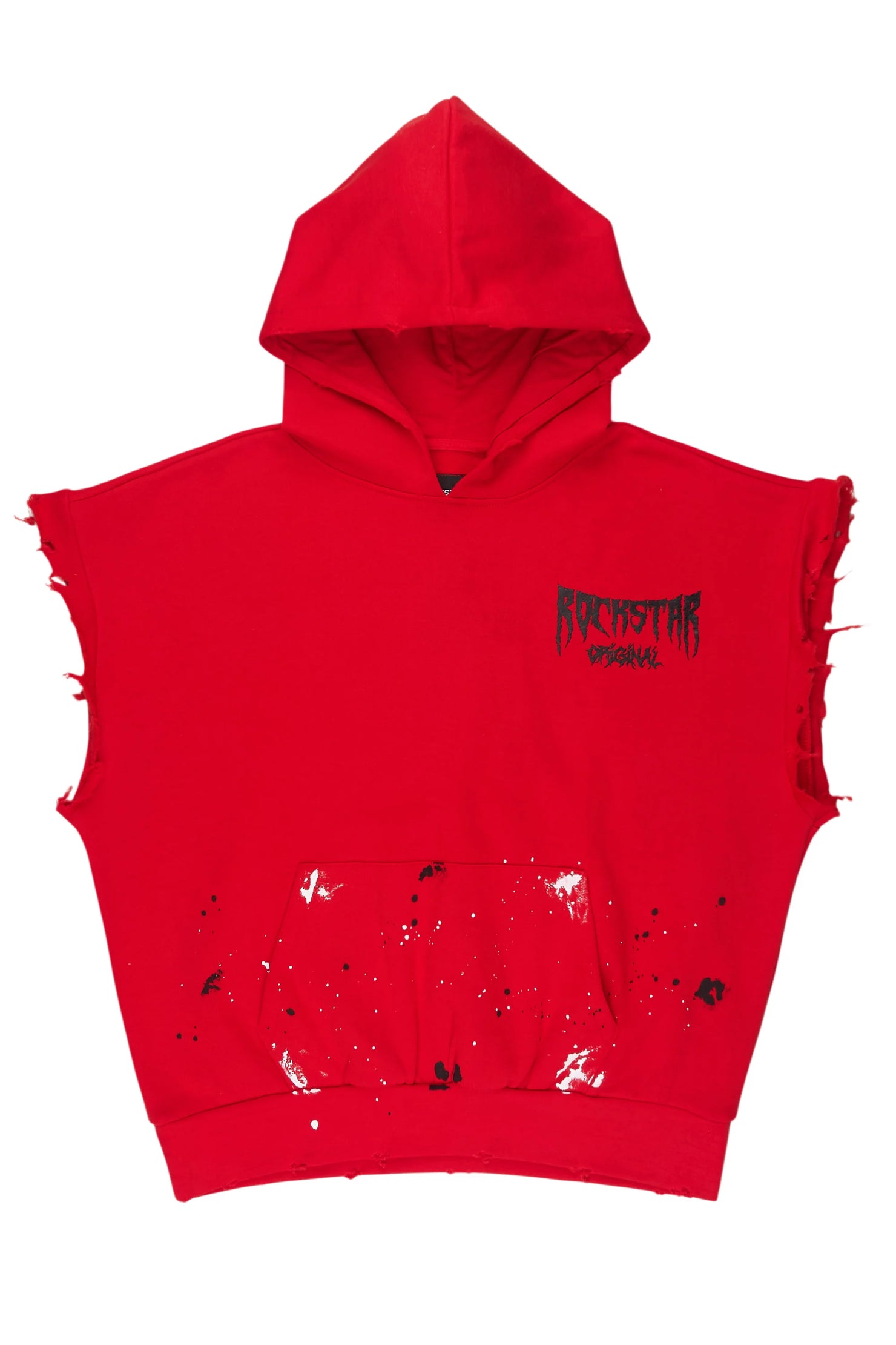 Twinkle Red Painted Cut Sleeve Hoodie
