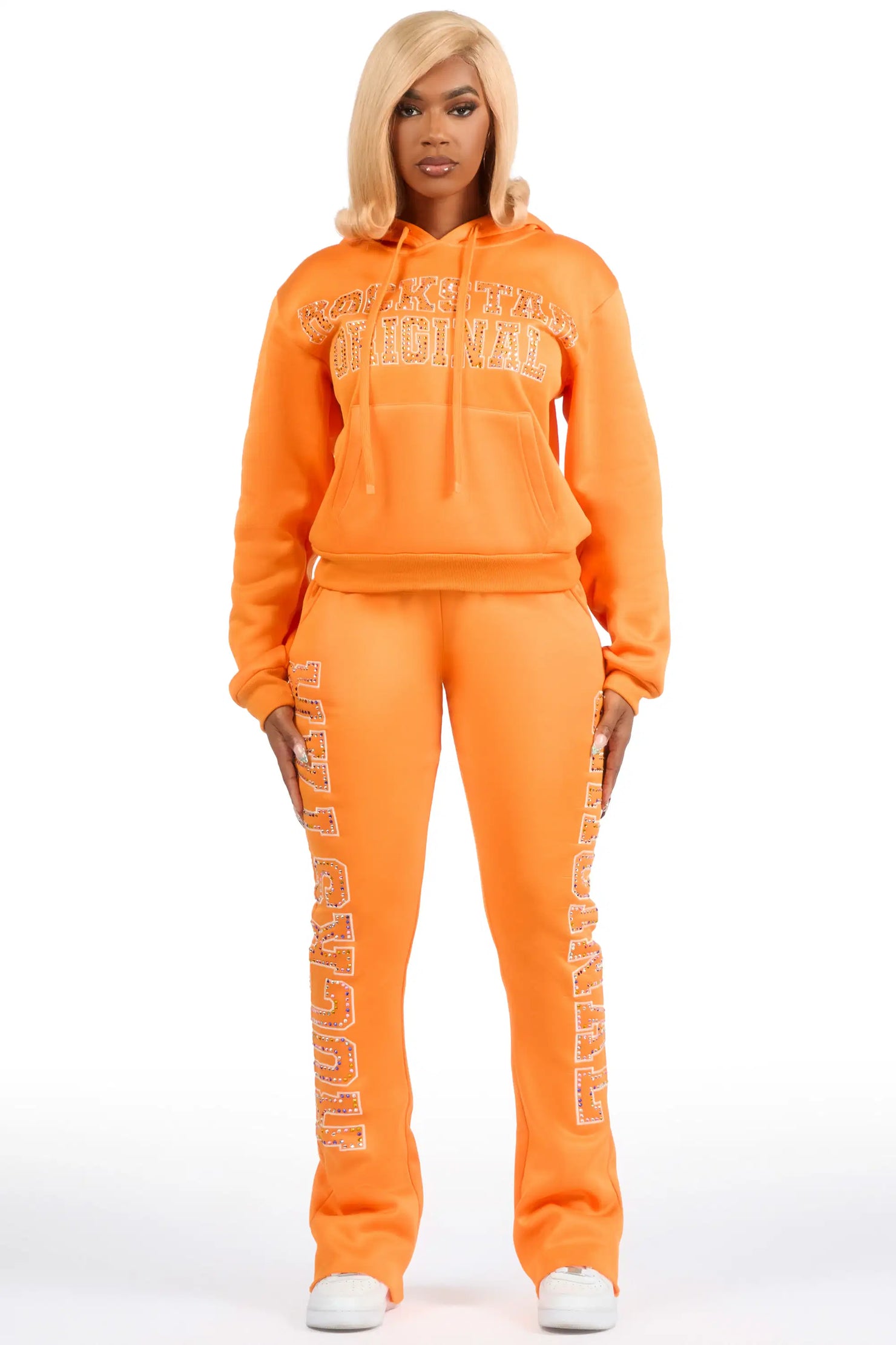 Quianna Orange Rhinestone Stacked Track Set