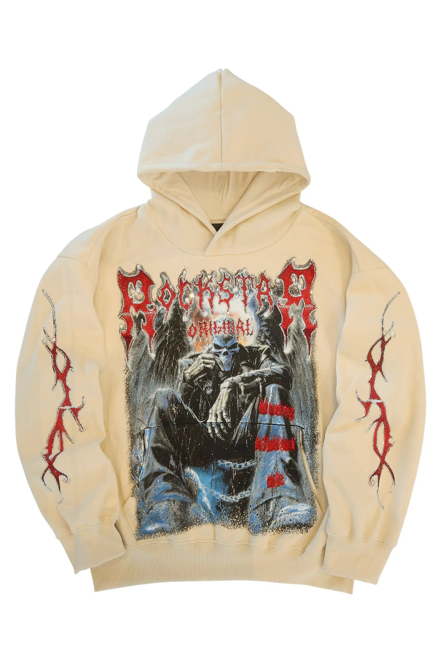 Krowne Beige Rhinestone Oversized Hoodie