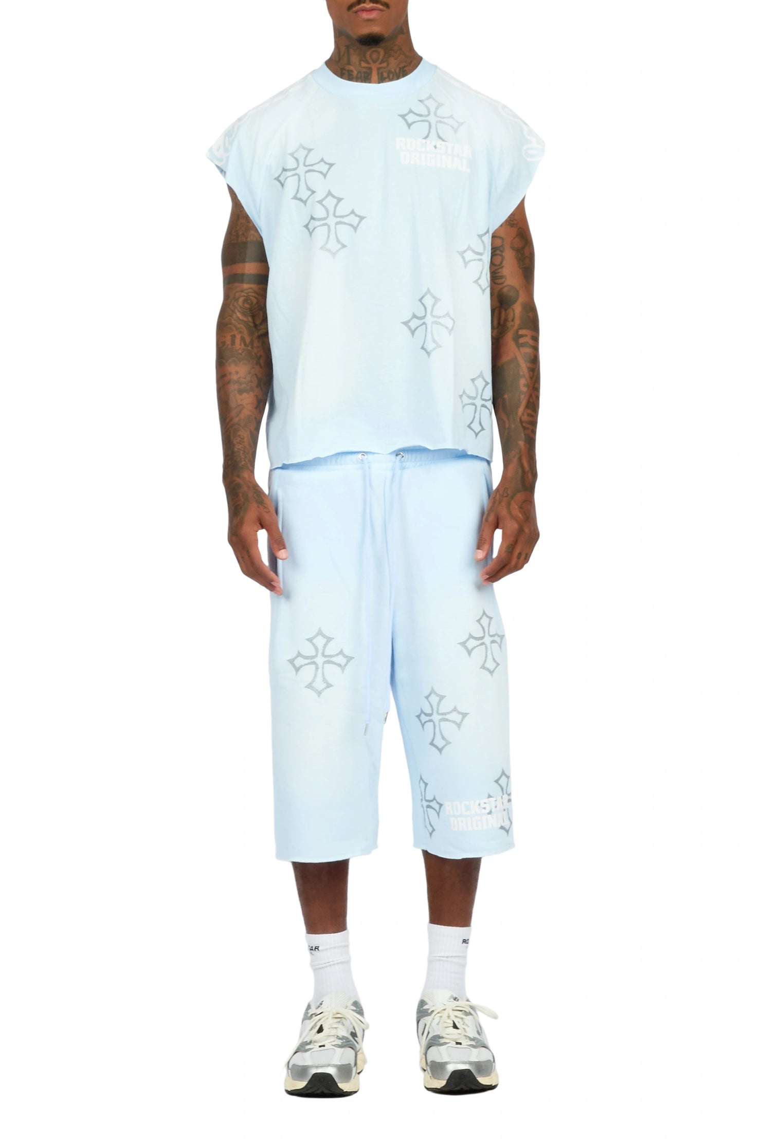 Osso Sky Blue Cut Sleeve T-Shirt Double Waisted Jort Set