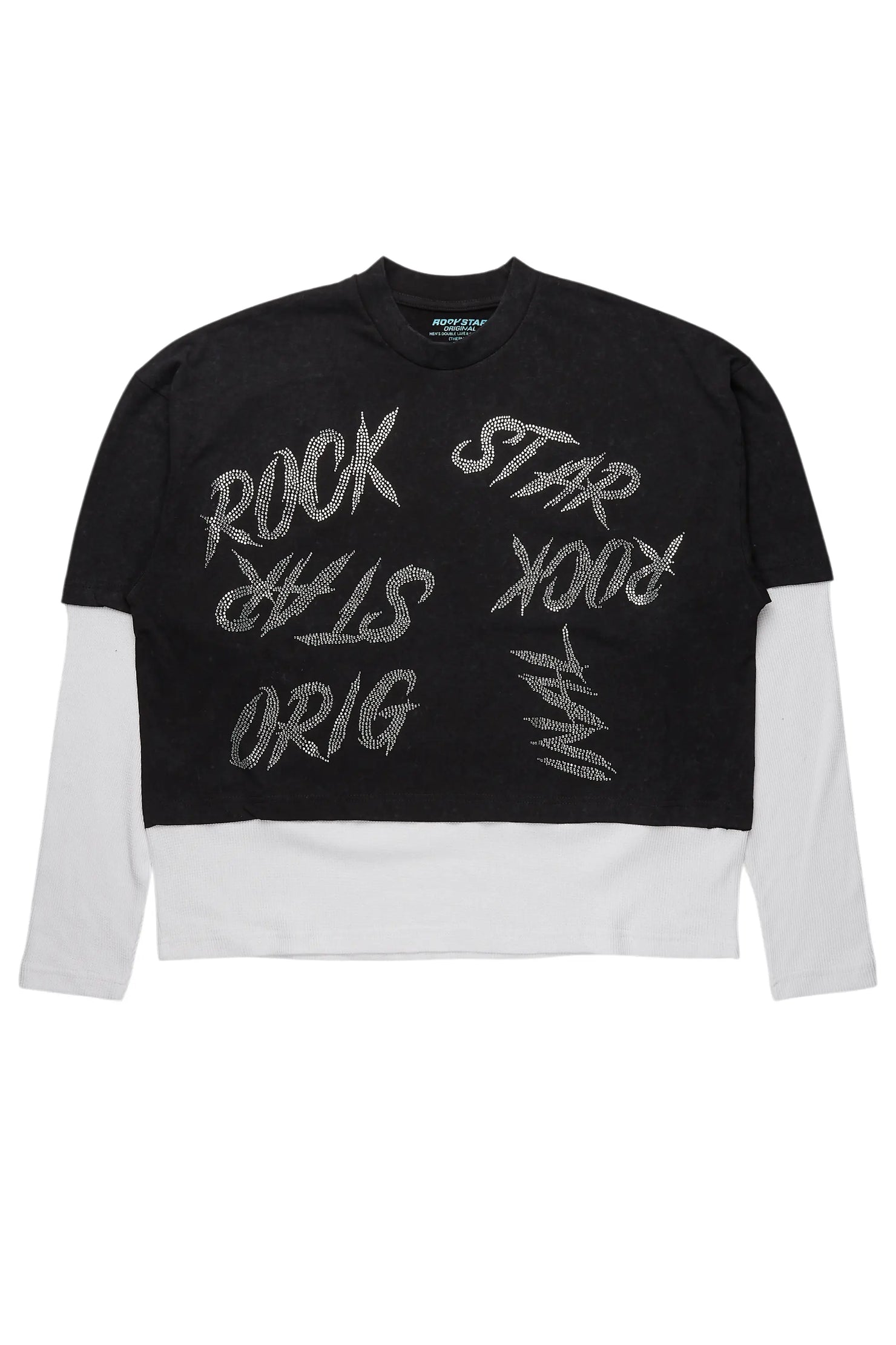 Bence Vintage Black Thermal Double Layer Boxy Crop T-Shirt