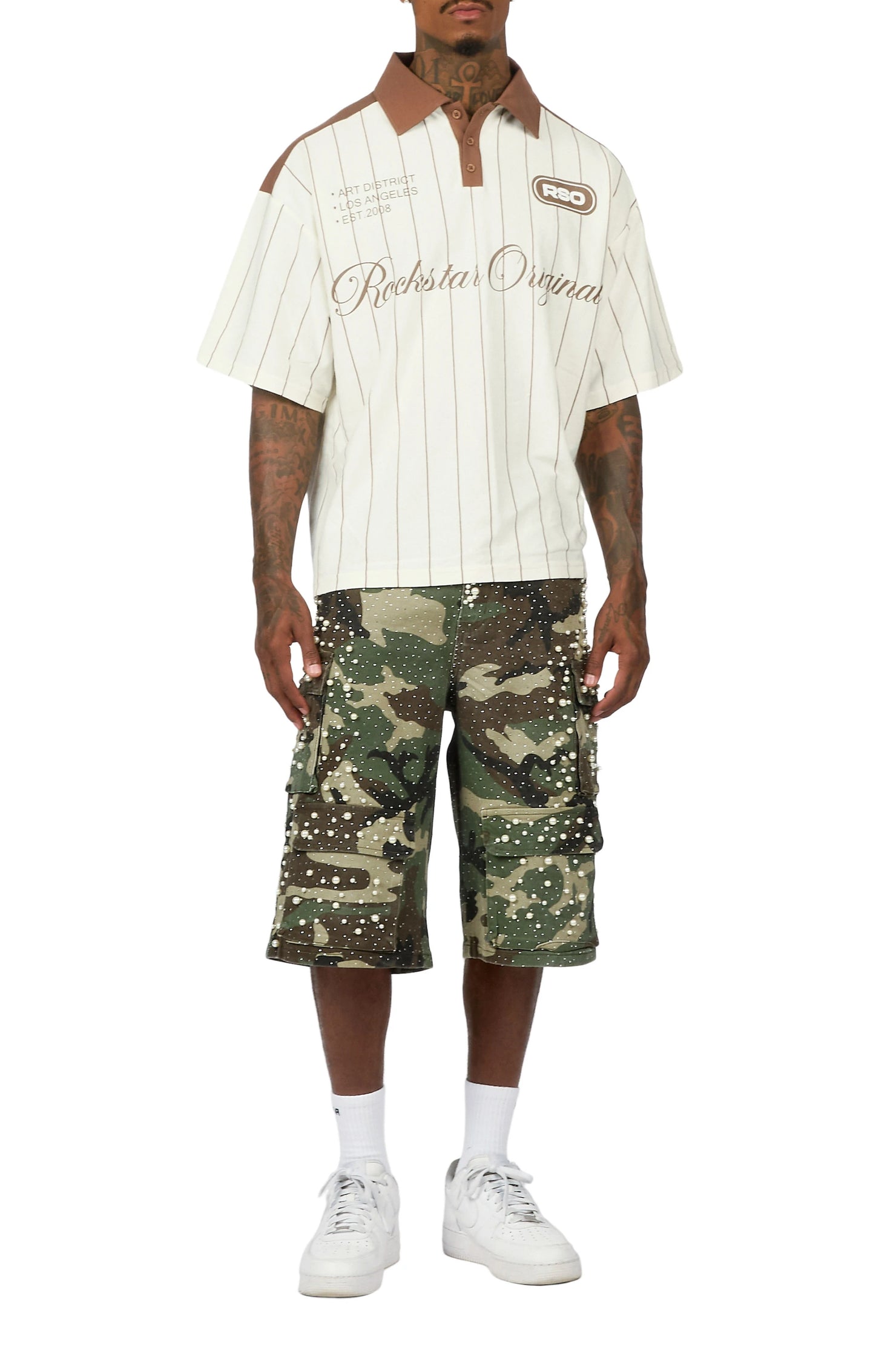 Semental Faded Camo Rhinestone Jort