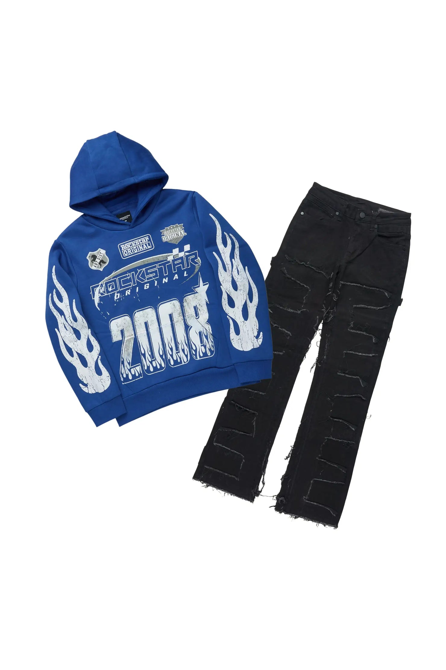 Boys Amos Royal Blue Hoodie & Shake Black Stacked Jean Set