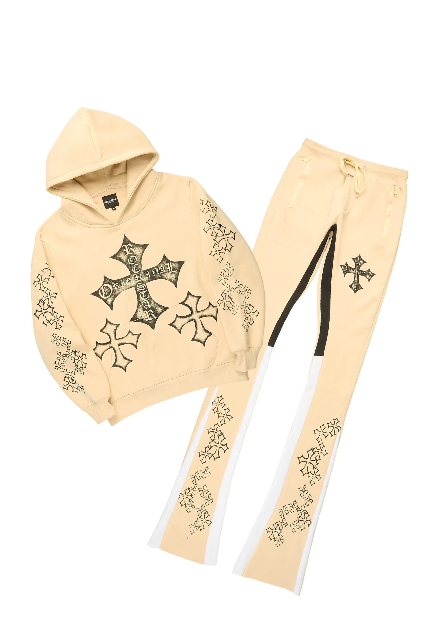 Marzion Beige/Black Hoodie/Super Stacked Track Set