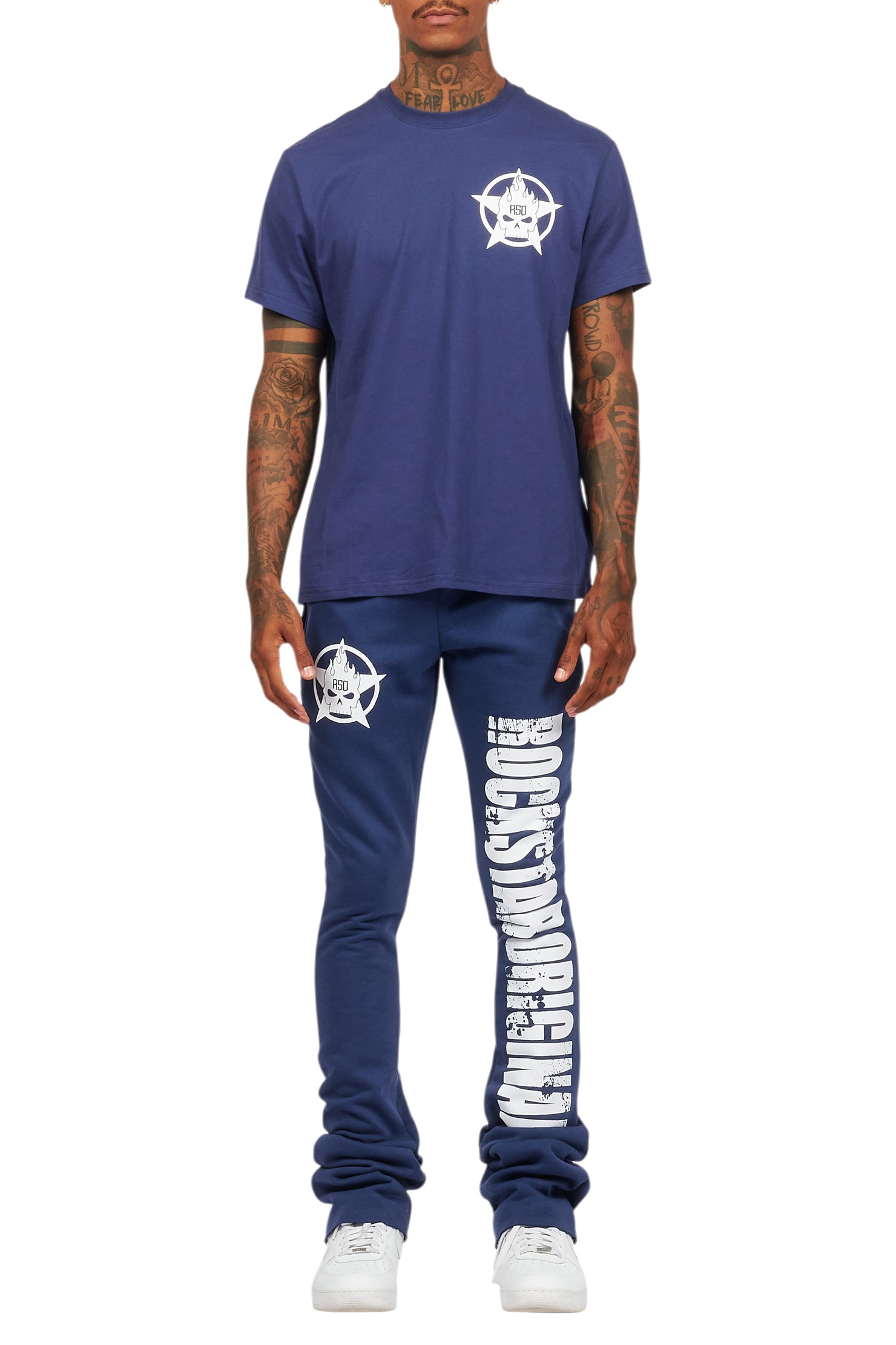 Keve Navy T-Shirt Stacked Flare Track Set