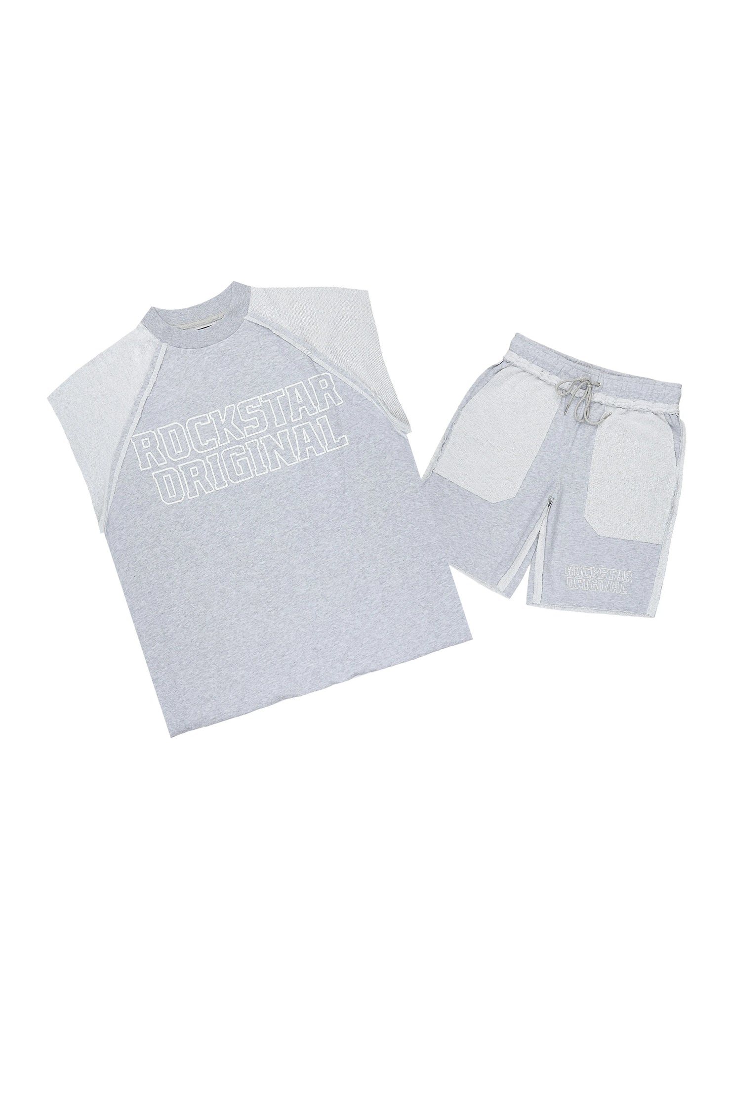 Essential Heather Grey Cut Sleeve T-Shirt/Short Set
