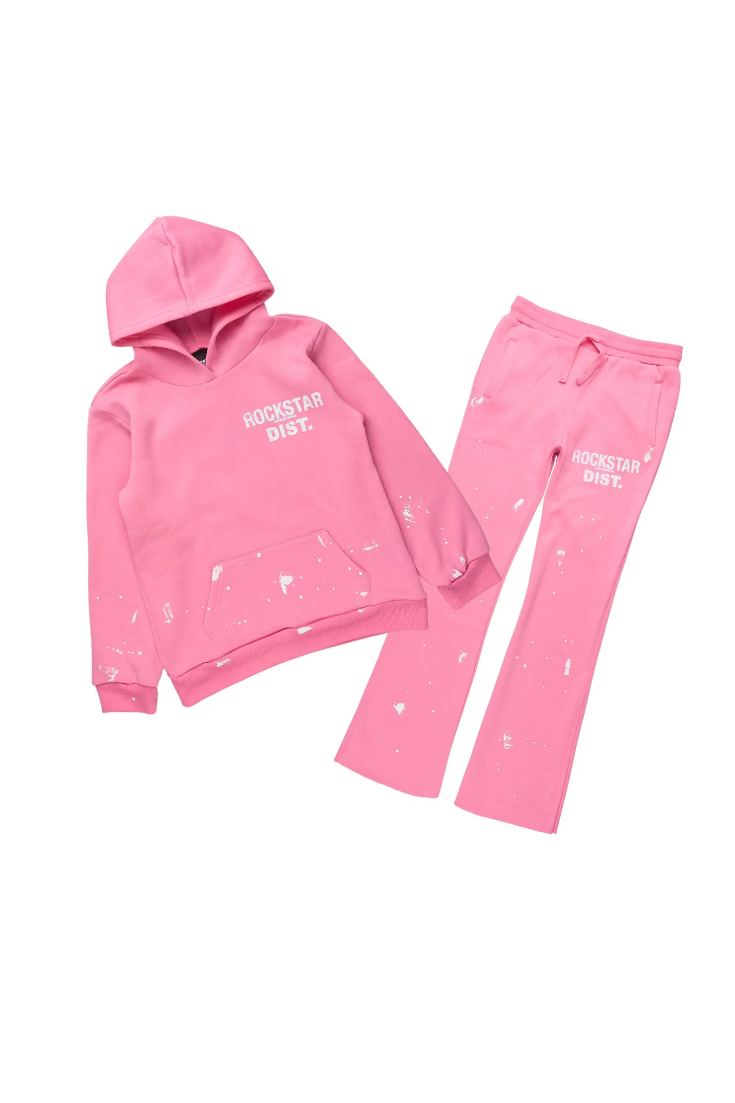 Girls Hadley Bubble Gum/White Hoodie Stacked Flare Track Set