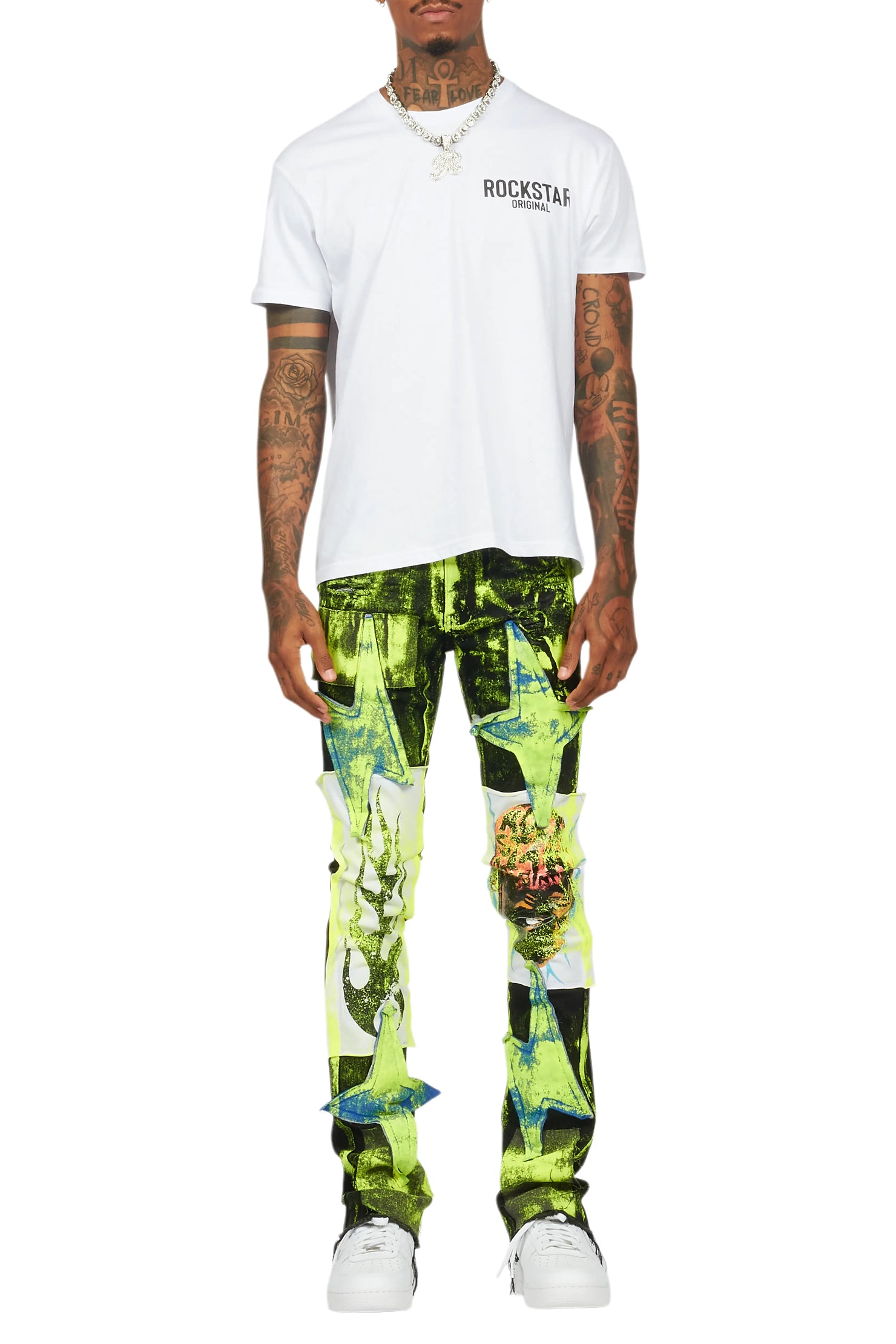 Edge Black/Yellow Roller Paint Stacked Flare Jean