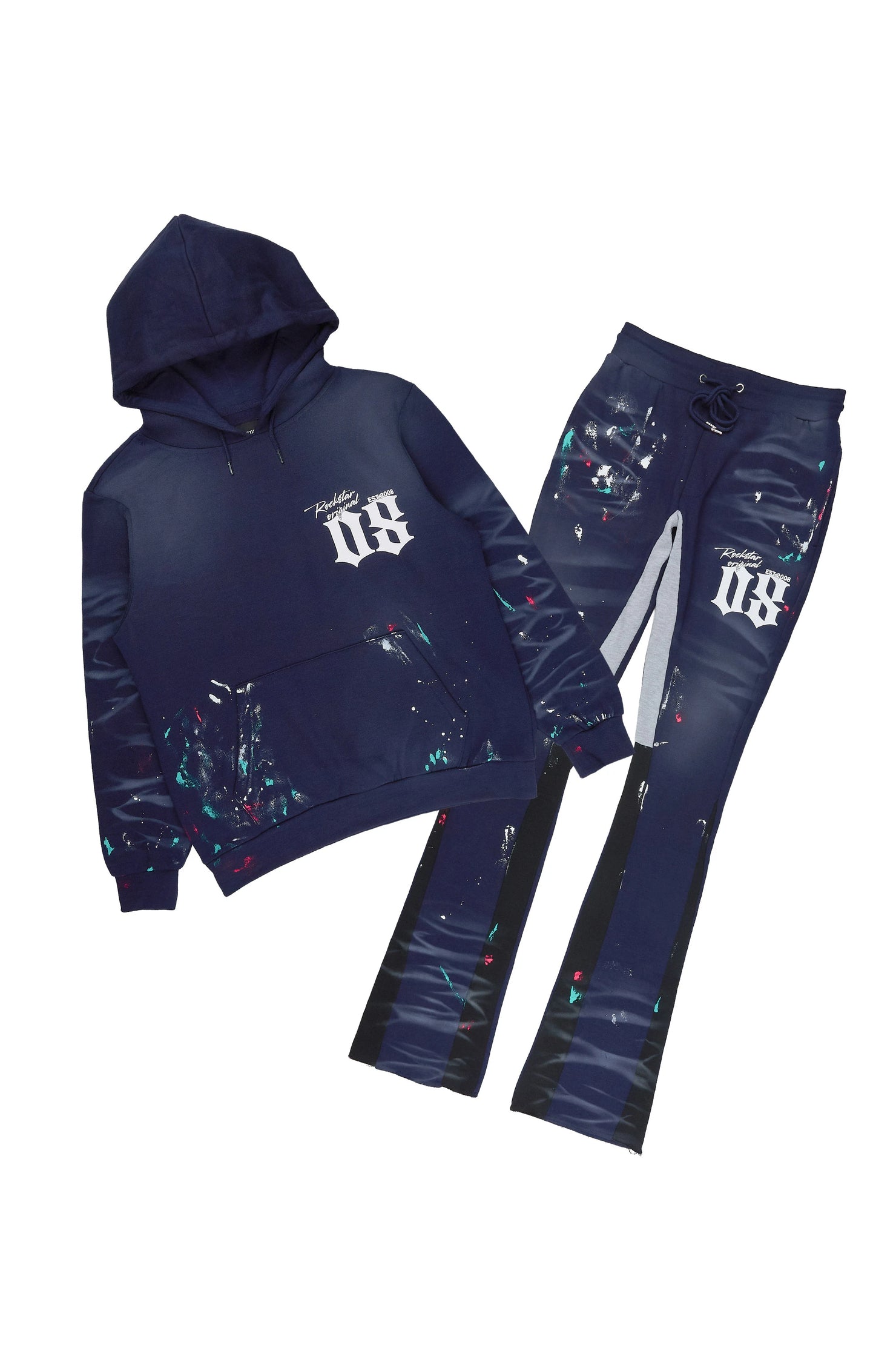 Dalton Navy Hoodie/Stacked Flare Pant Track Set