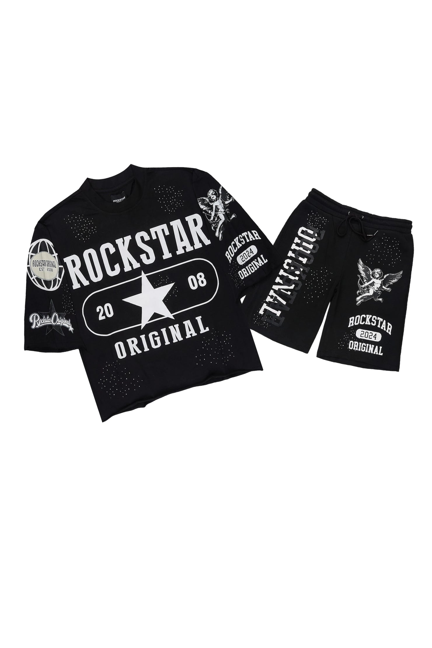 Gutta Black Rhinestone T-Shirt/Short Set