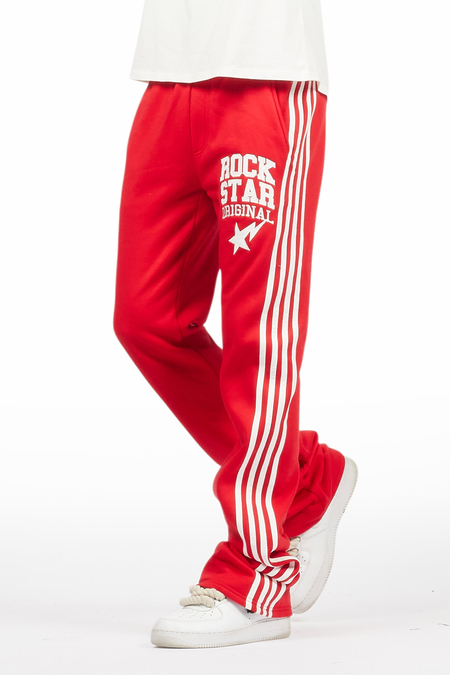 Gerrit Red Fleece Stacked Baggy Track Pant