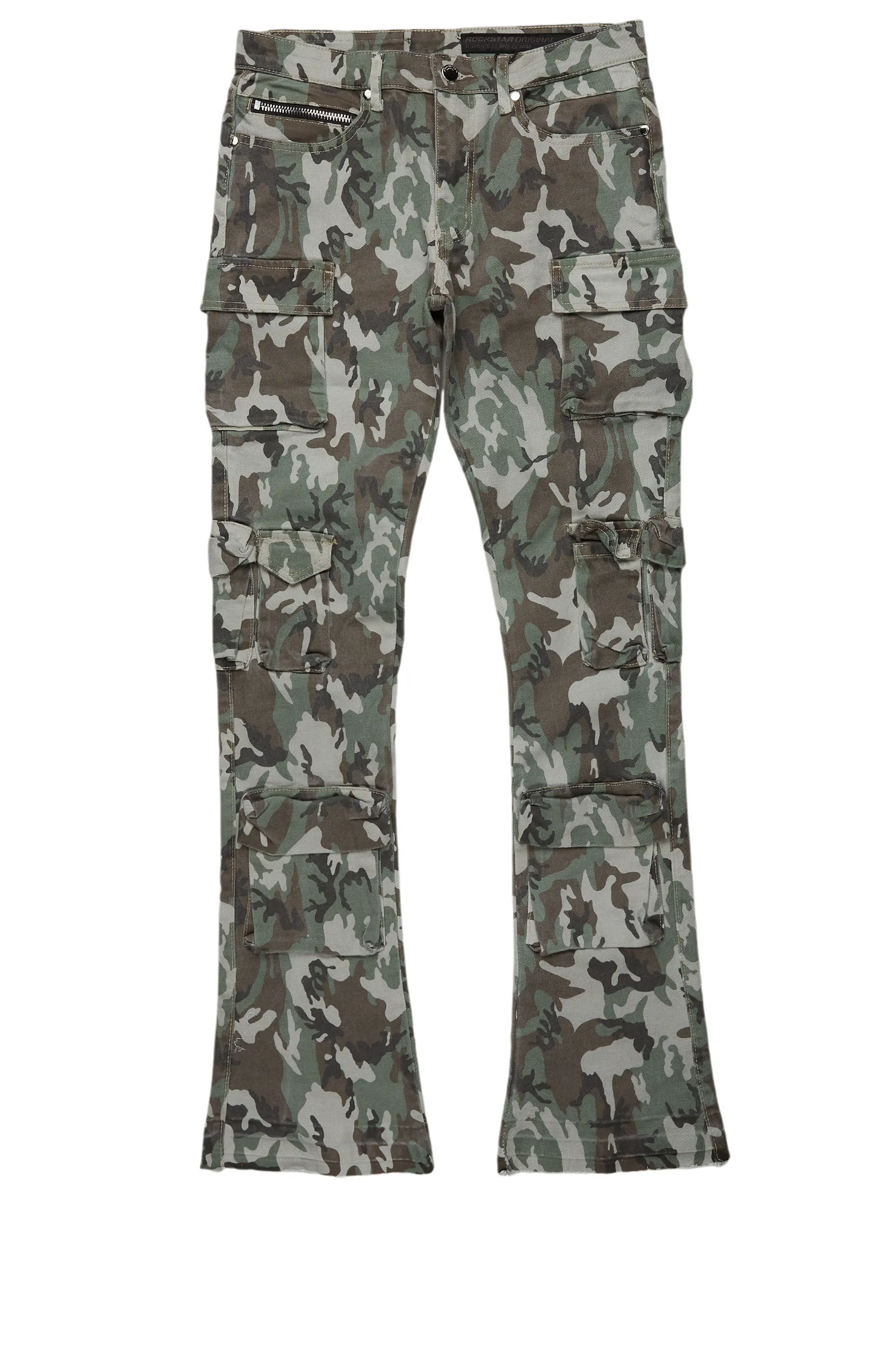Boys Yves Green Camo Stacked Flare Cargo Jean