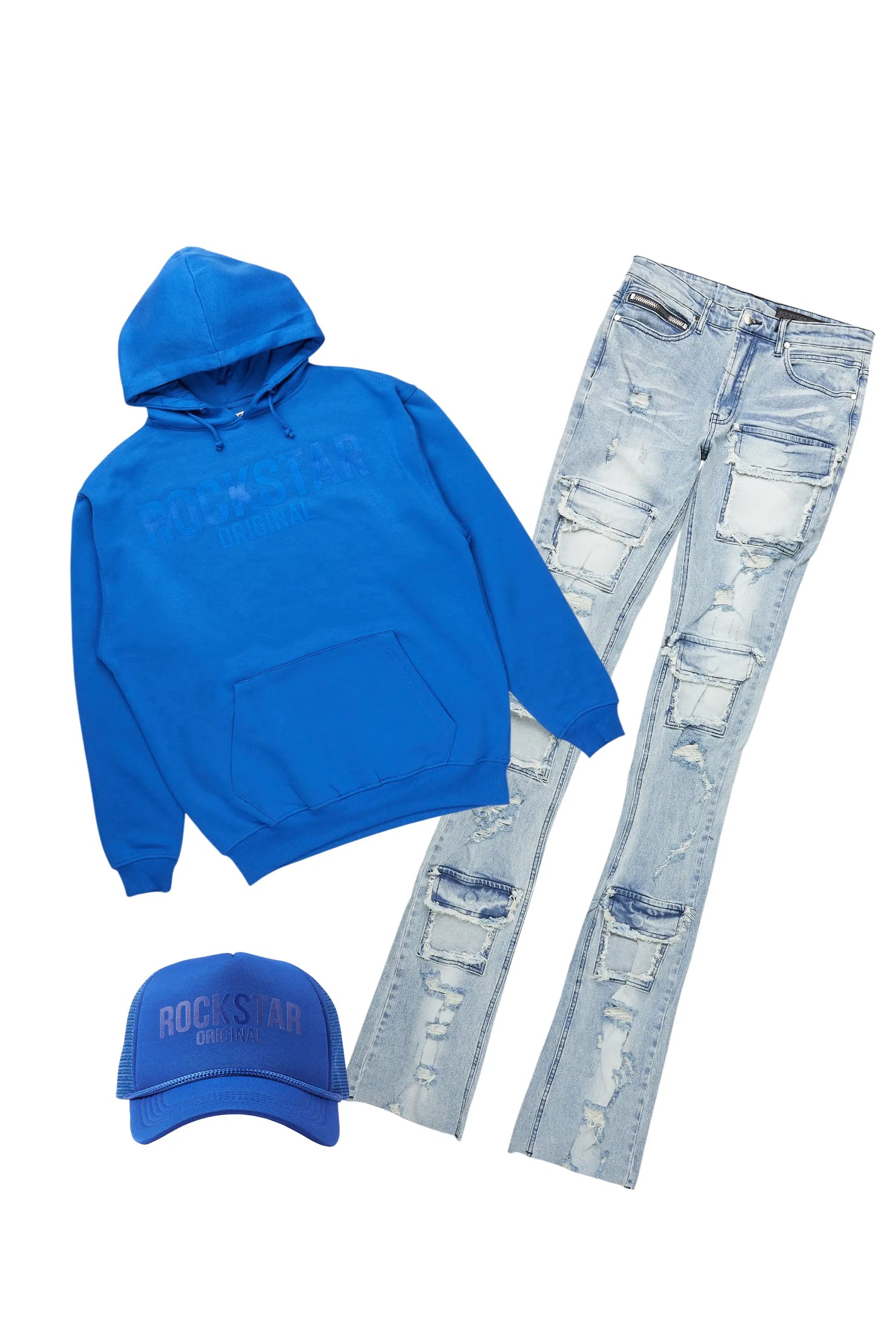 Basic Trio Royal Blue Super Stacked Flare Jean Set