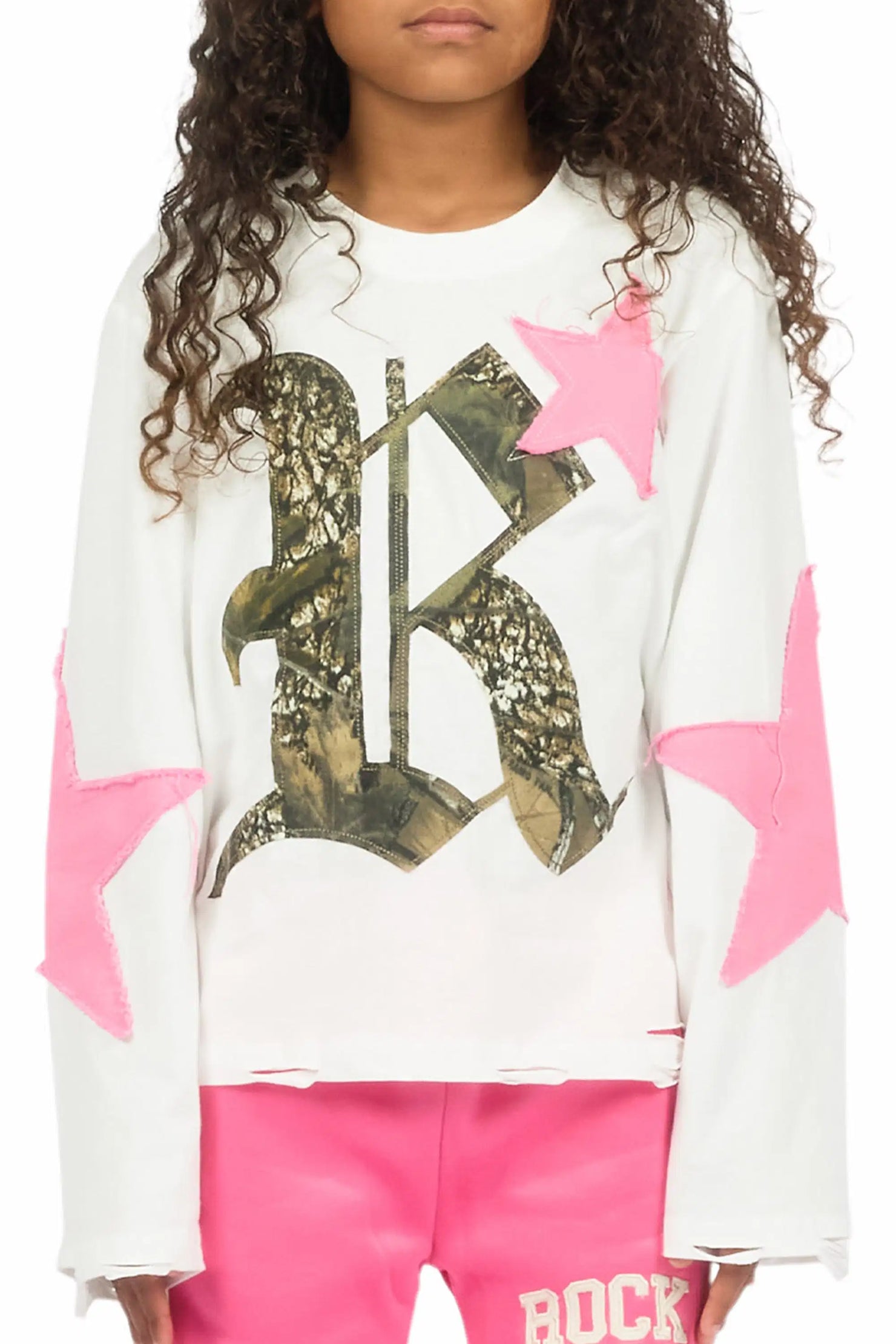 Girls Delgera White/Pink L/S T-Shirt