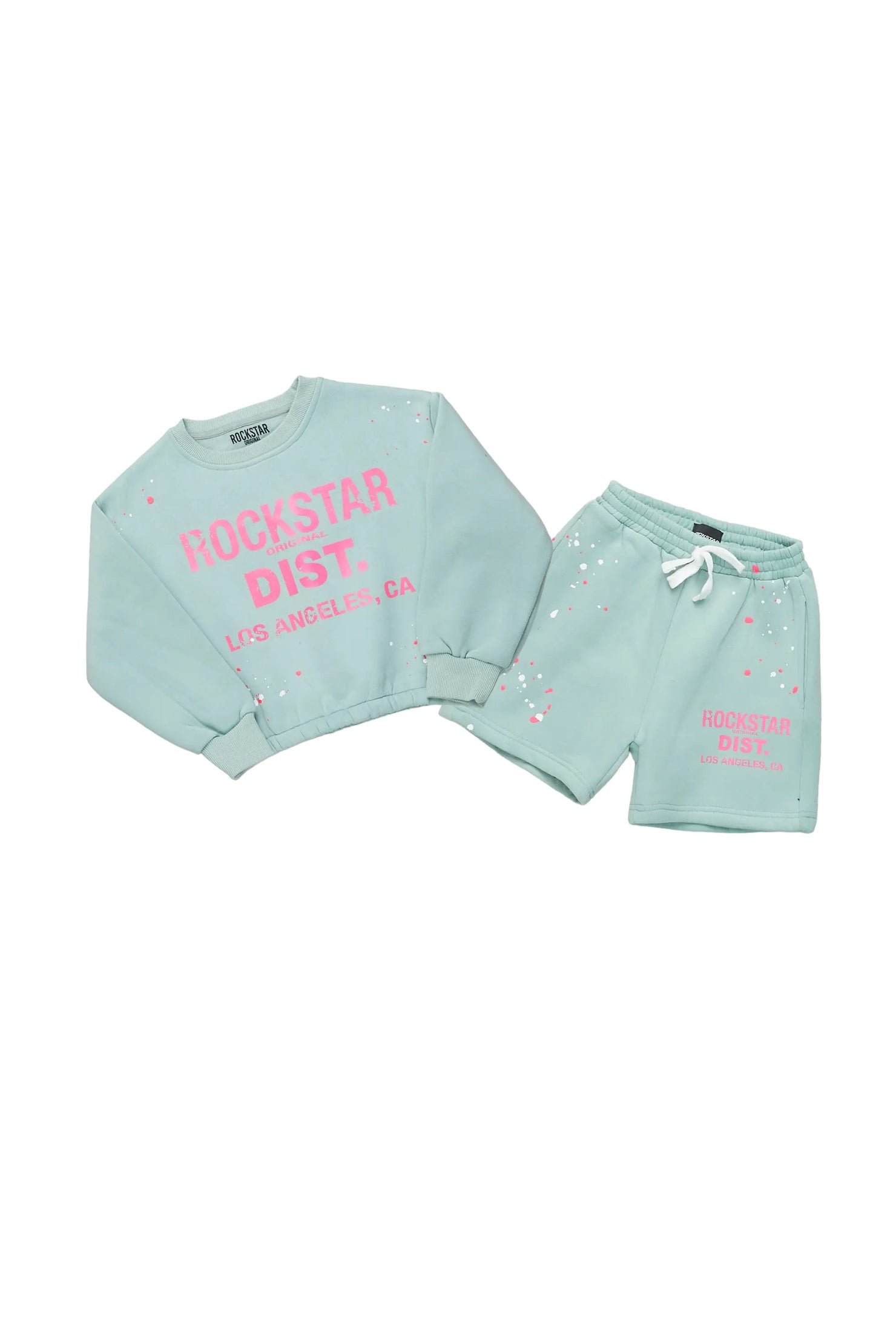 Girls Calissa Sage Crop Top Short Set