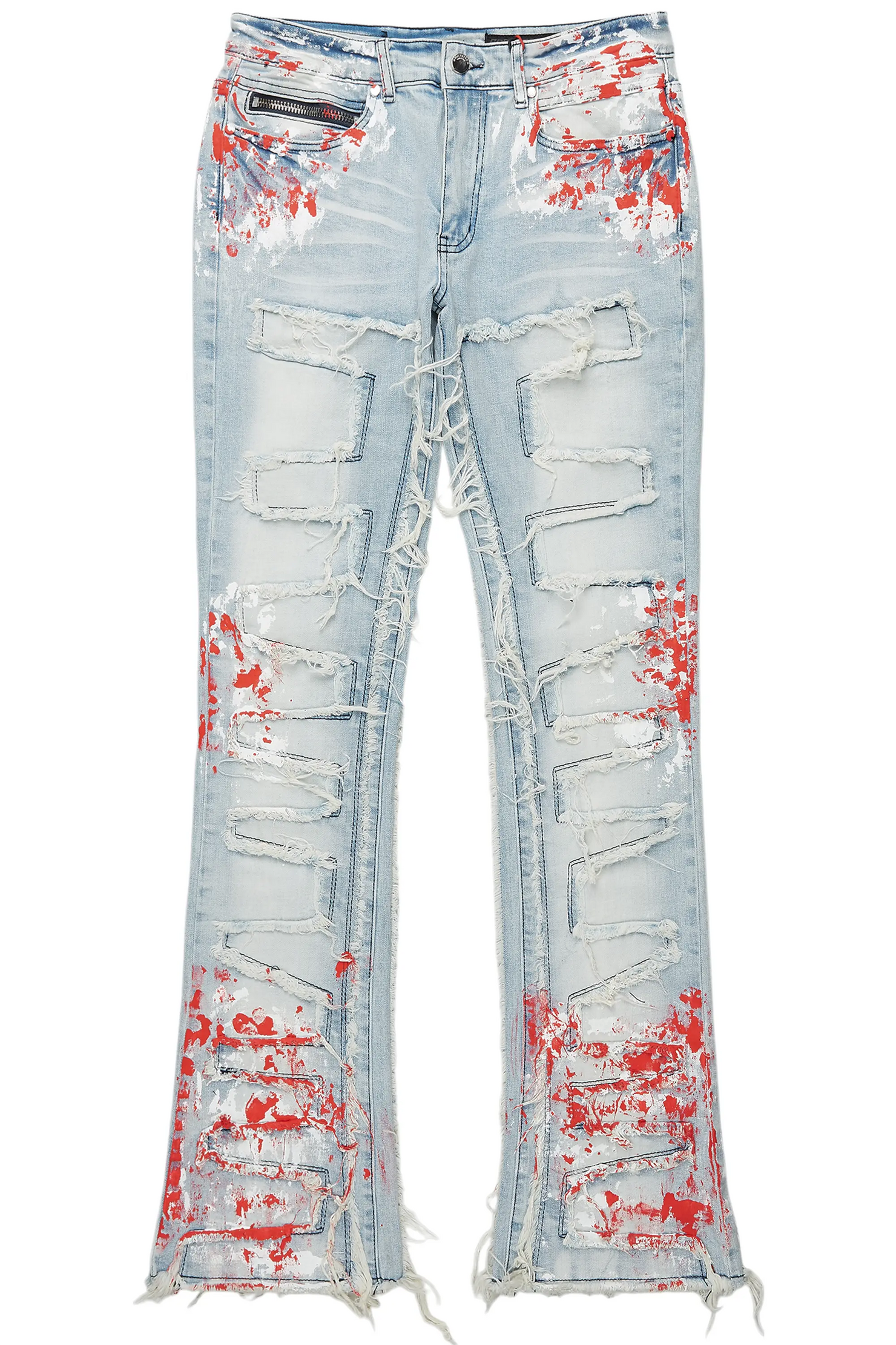 Kodak Blue/Red Painter Stacked Flare Fringe Jean