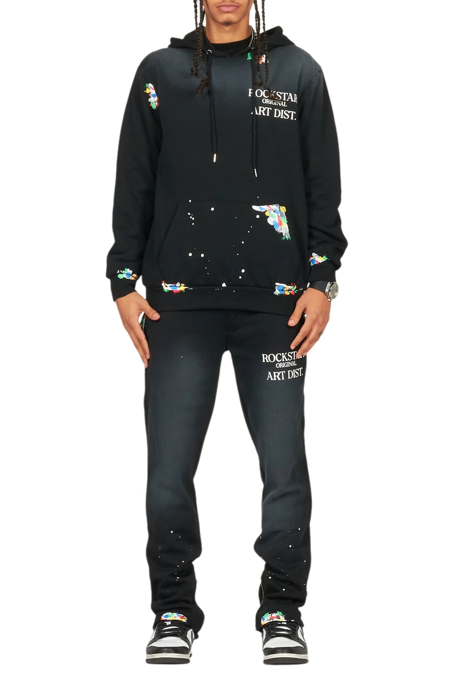 Rockstar Art Dist. Black Hoodie Slim Fit Track Set