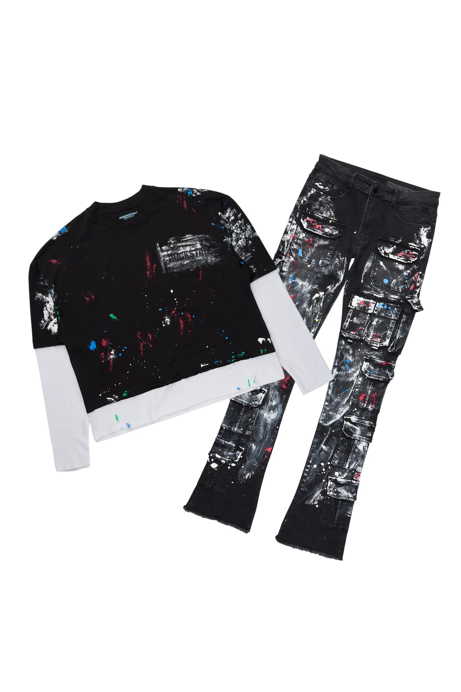 Farrow Black Painter Double Layer T-Shirt/Stacked Flare Jean Bundle