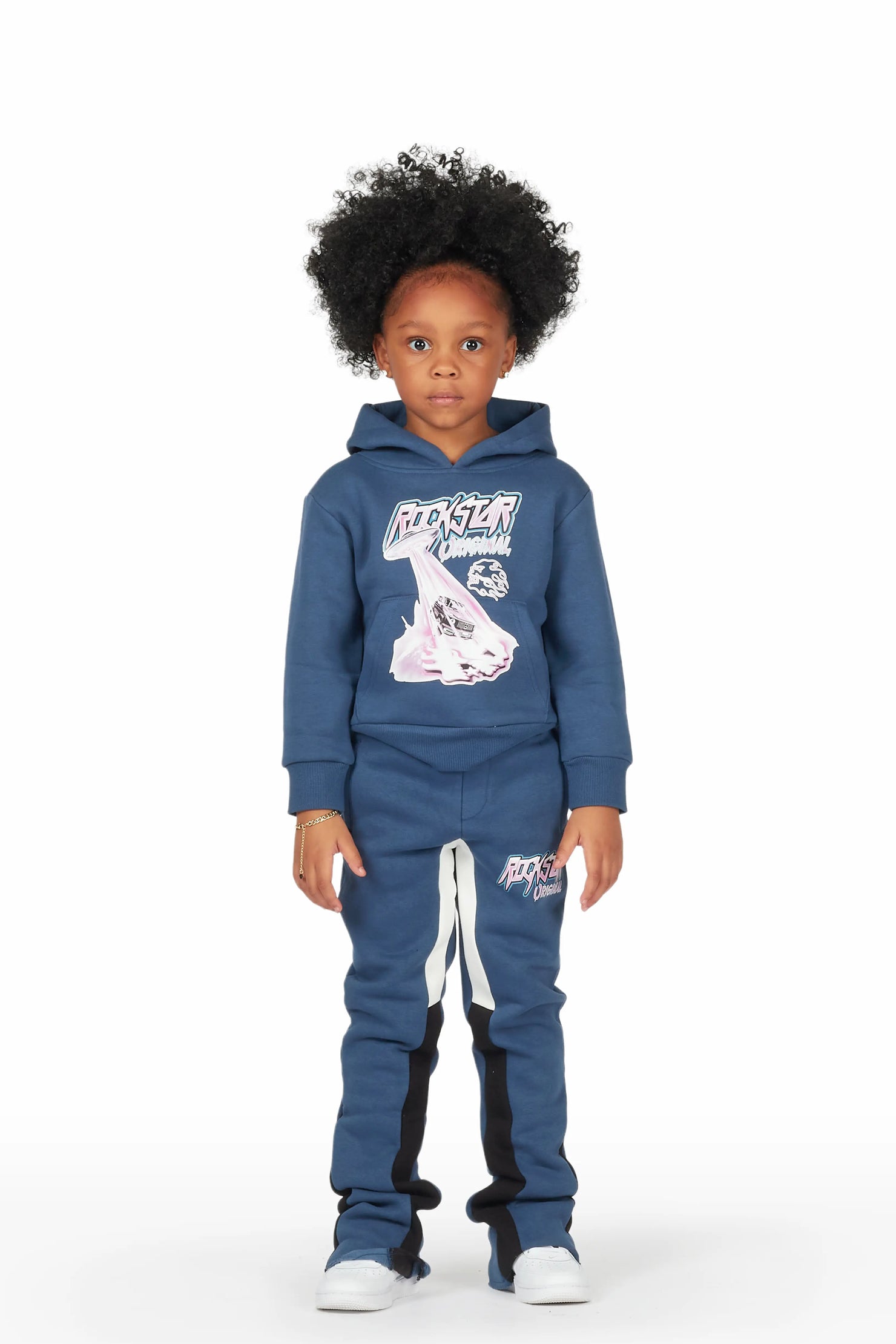 Girls Darbie Navy Hoodie Super Stacked Flare Track Set
