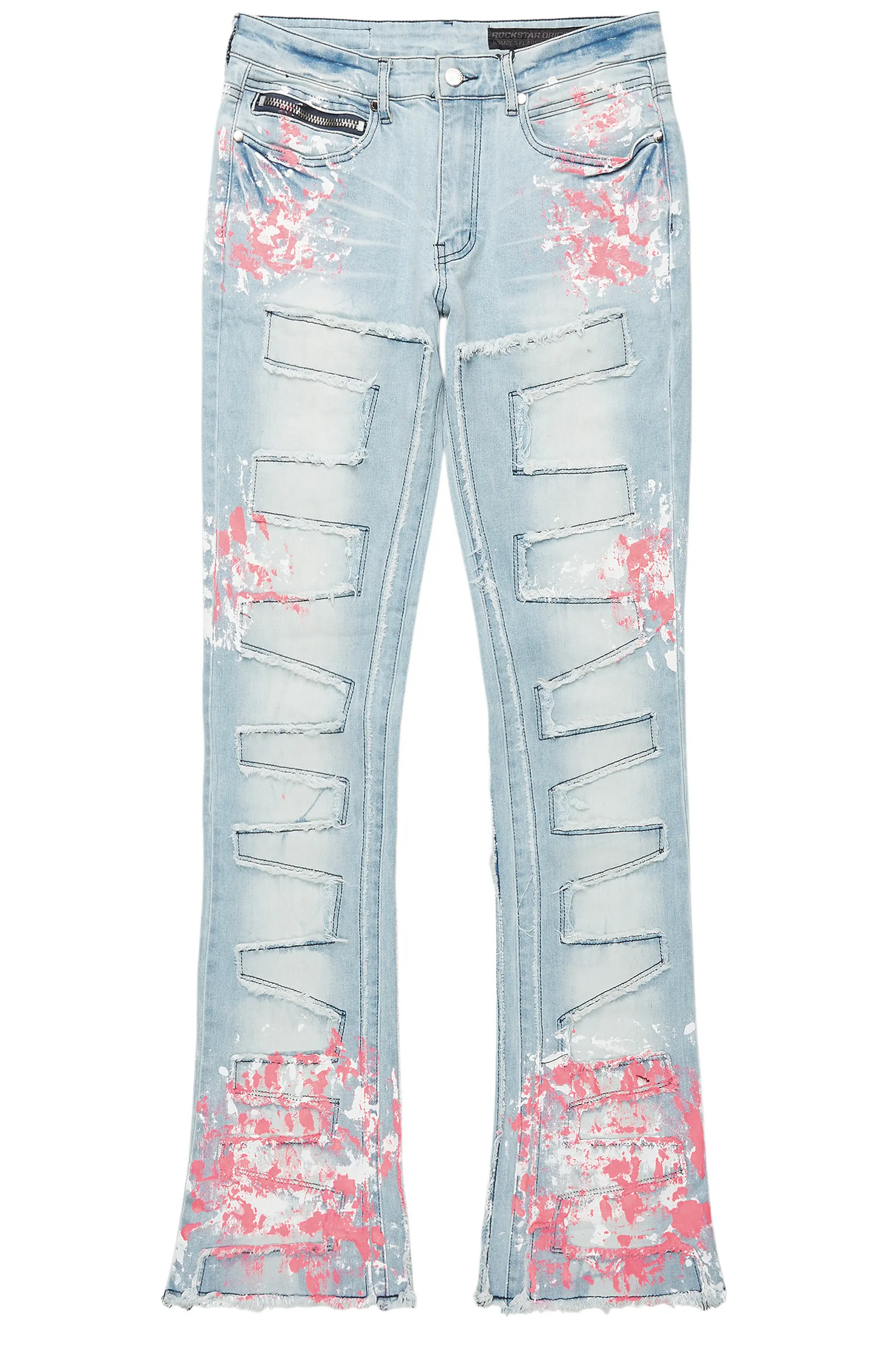 Kodak Blue/Pink Painter Stacked Flare Fringe Jean