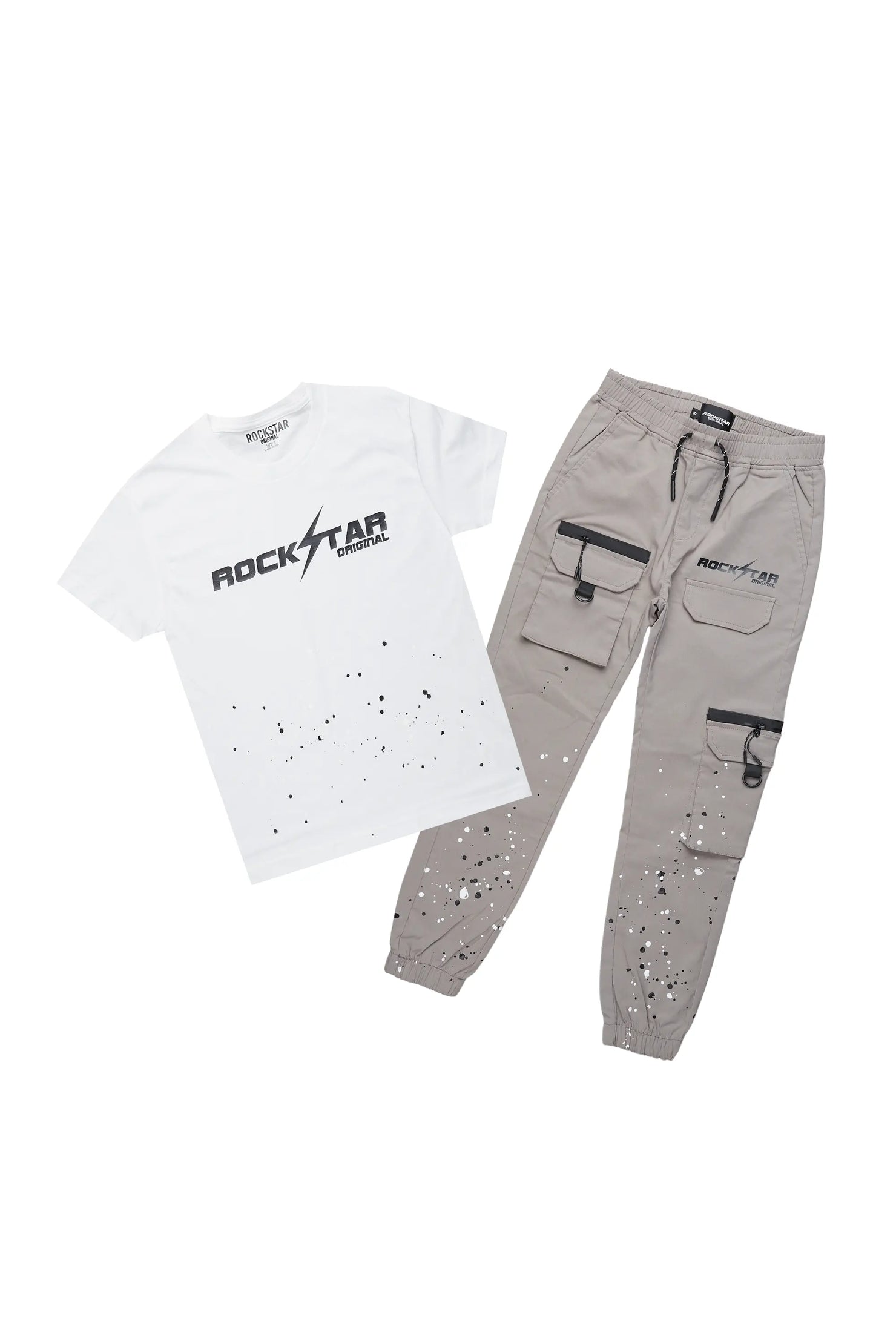 Boys Xanti White/Grey T-Shirt Cargo Pant Set
