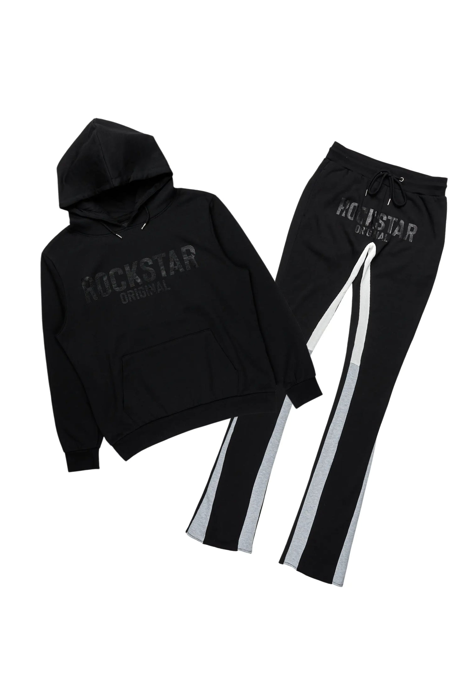 Sana Black Hoodie/Stacked Flare Track Pant Set