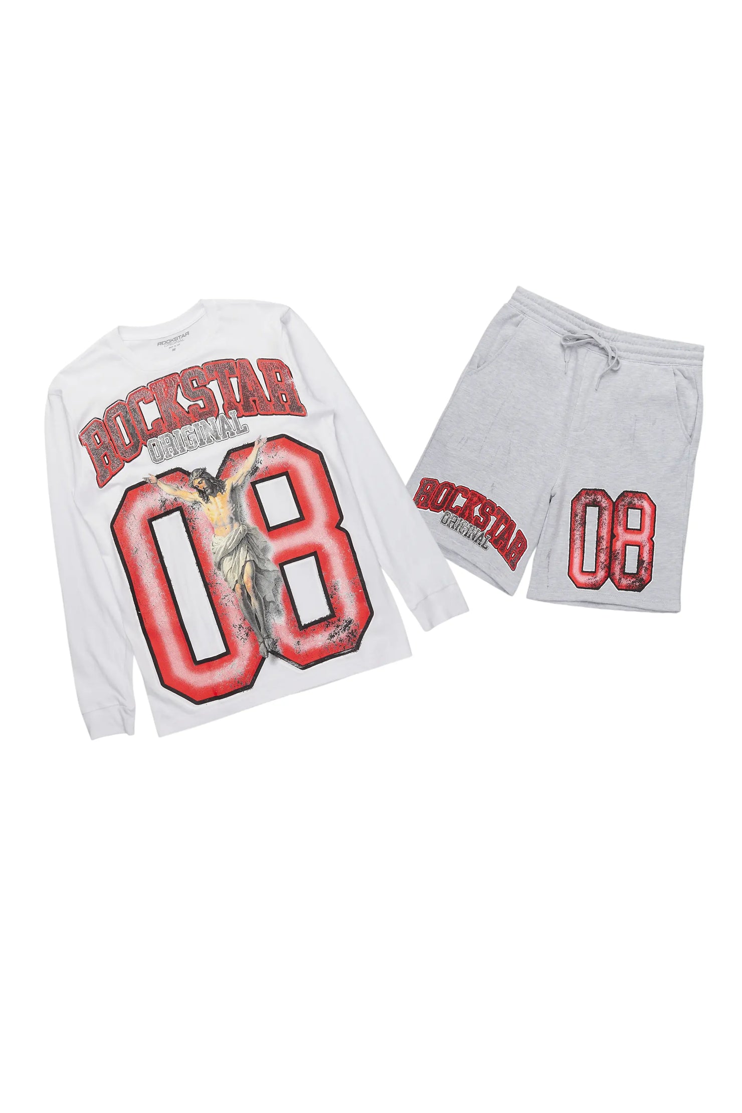 Jamala White/Grey Long Sleeve T-Shirt Short Set