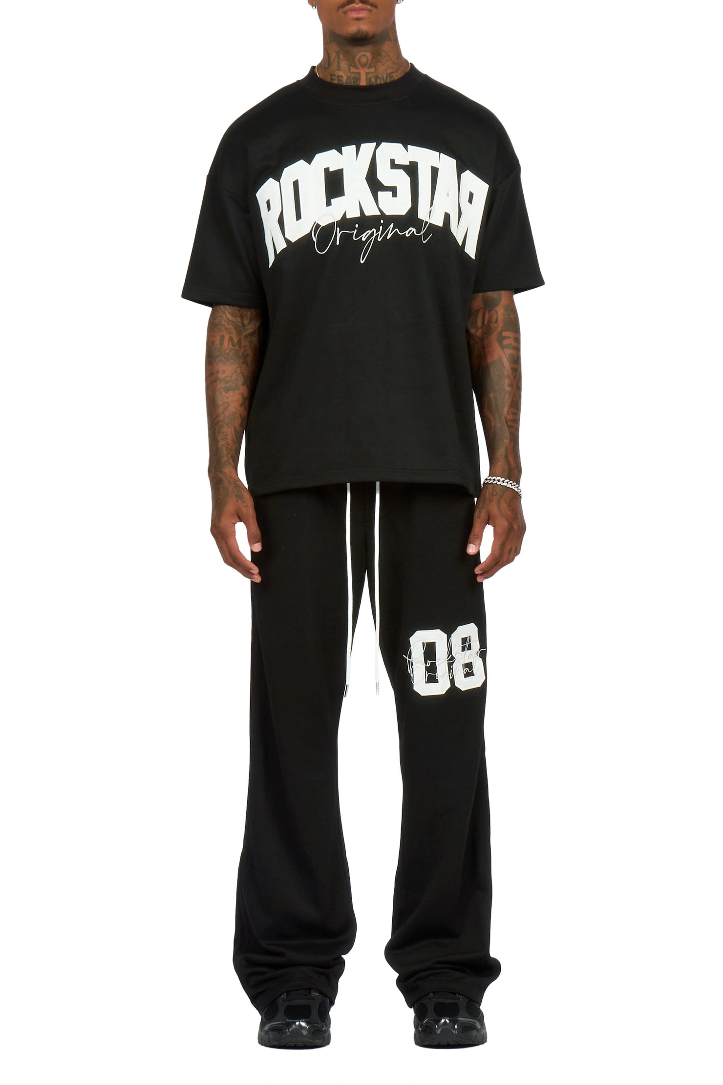Zymir Black  French Terry Chenille Tee/ French Terry Relaxed Track Set