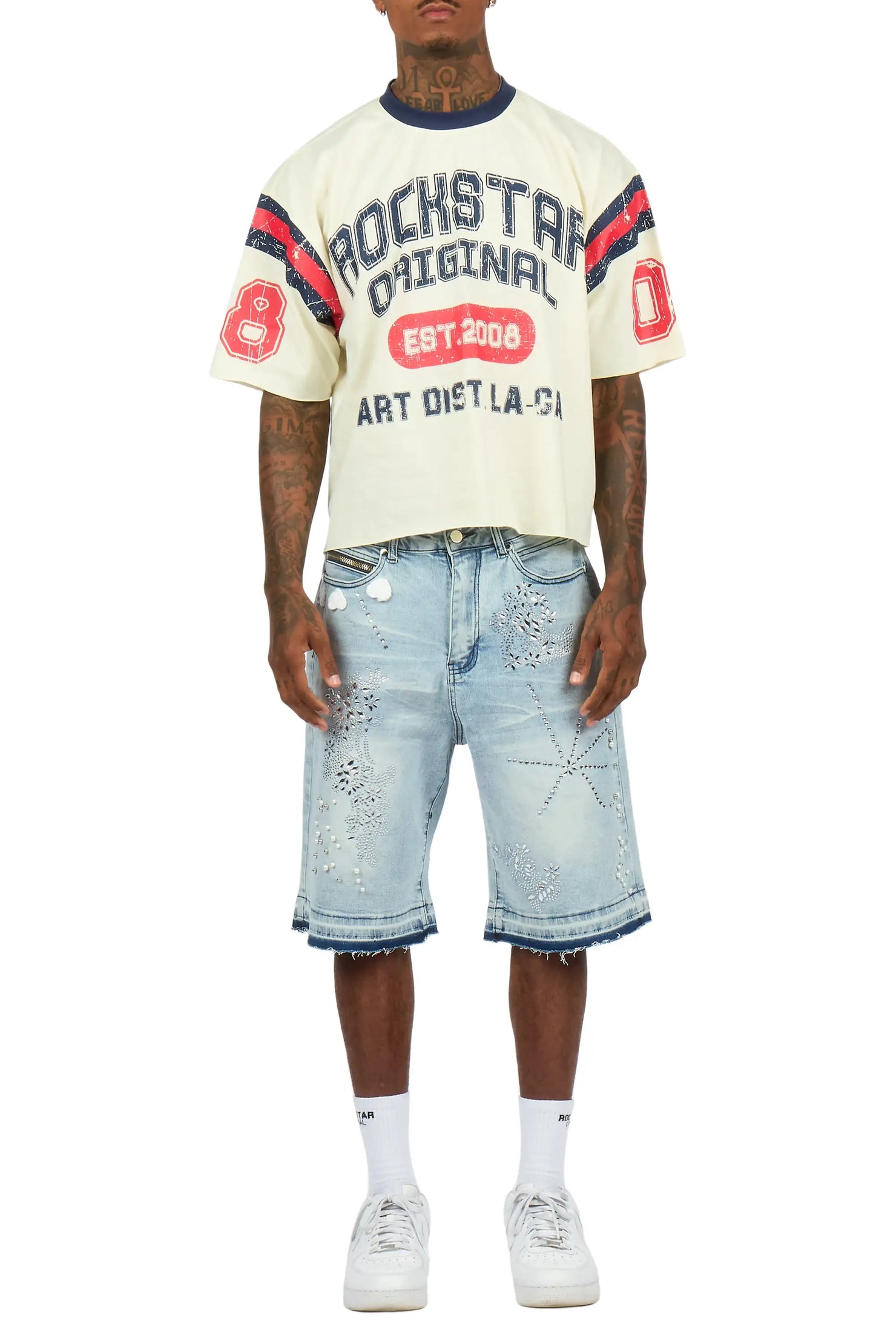 Rael Light Blue Rhinestone Denim Short
