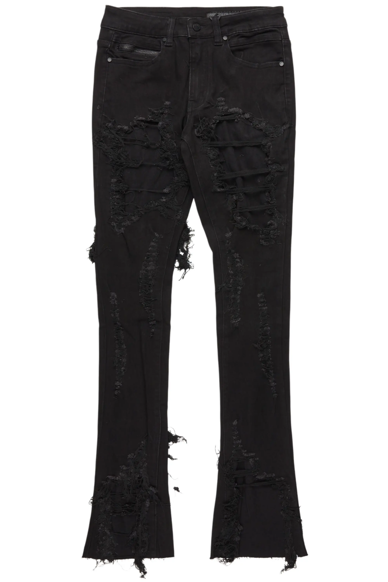 Fateh Jet Black Stacked Flare Jean