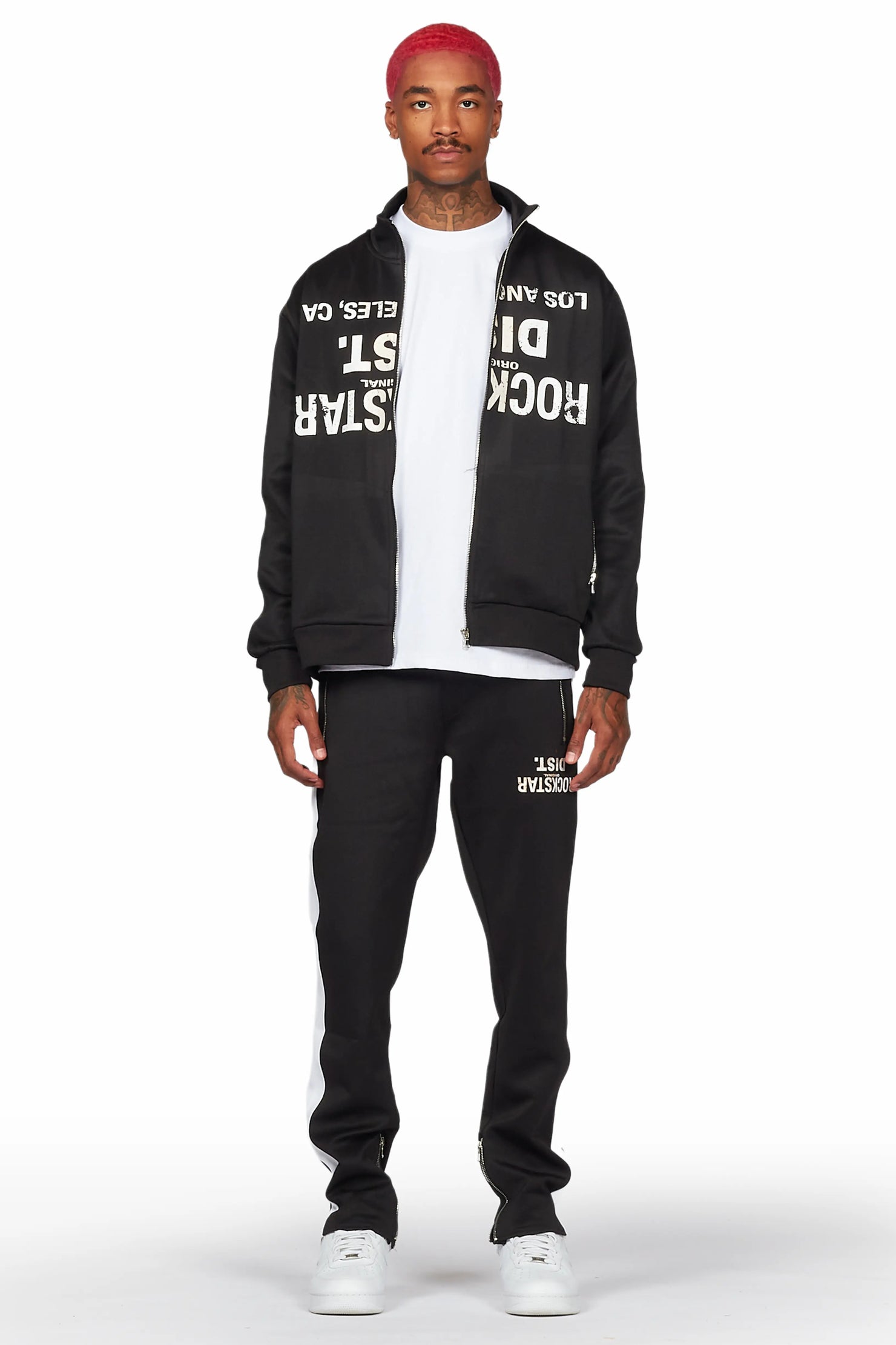 Dist. Town Black Slim Fit Tricot Track Set