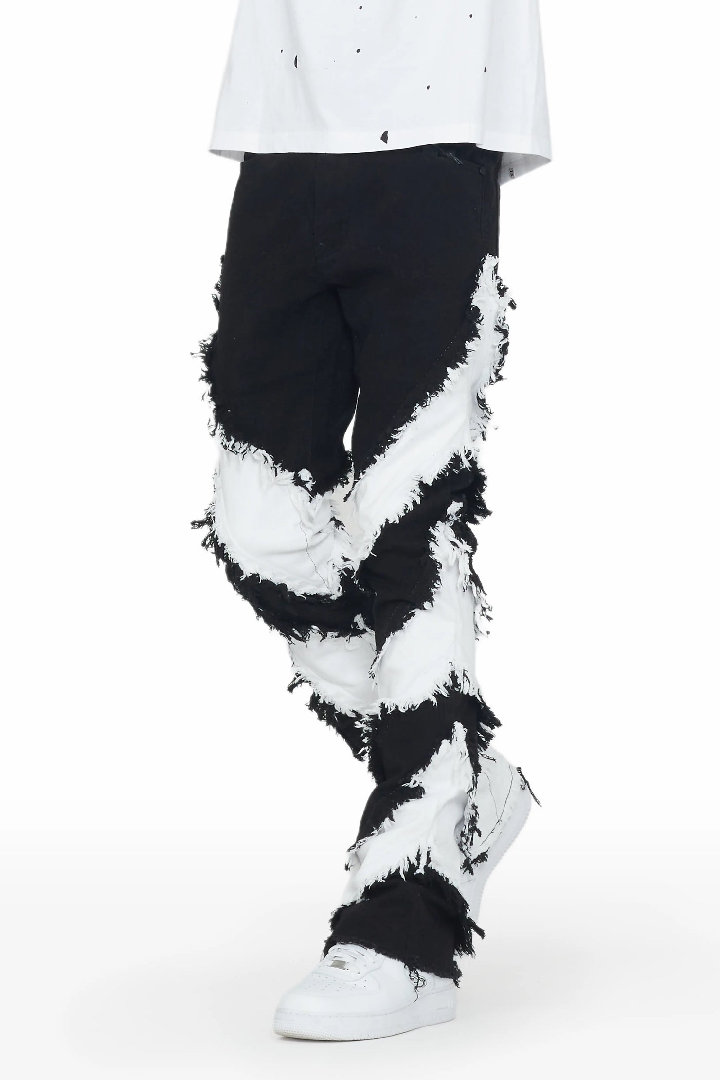Ismael Black/White Stacked Flare Jean