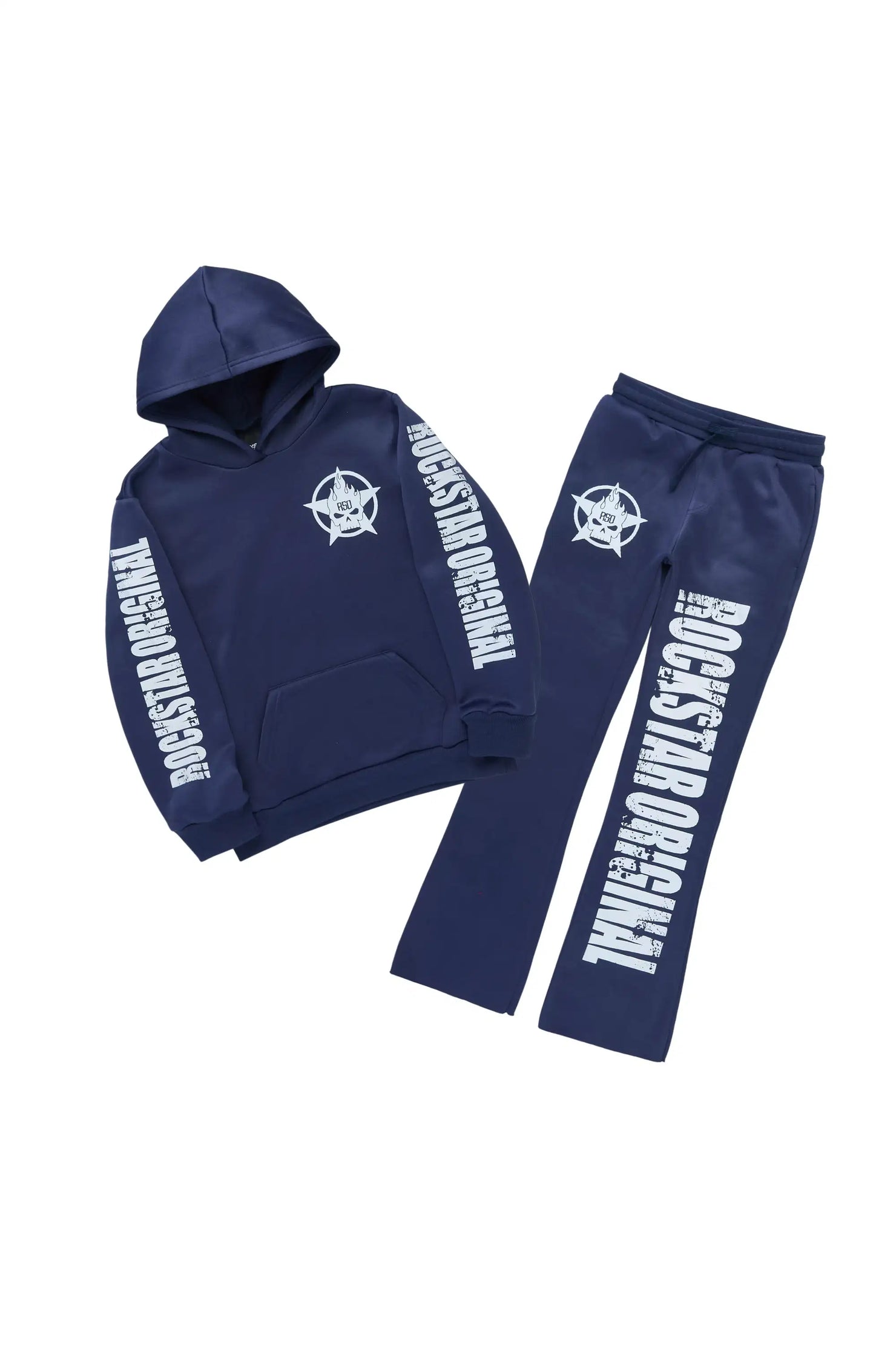 Boys Keve Navy Hoodie Stacked Track Pant Set