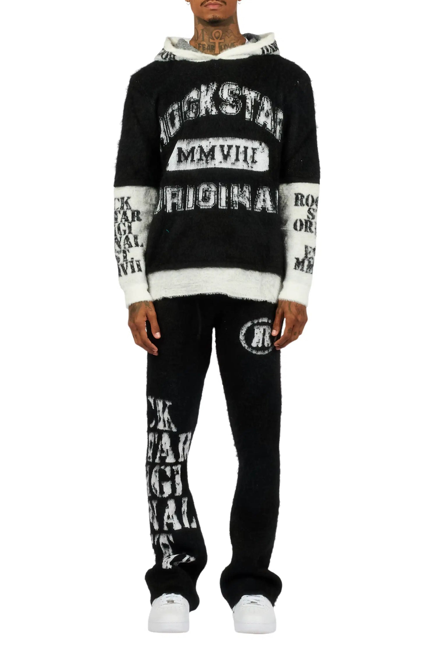 Steri Black Mohair Hoodie Stacked Flare Track Set