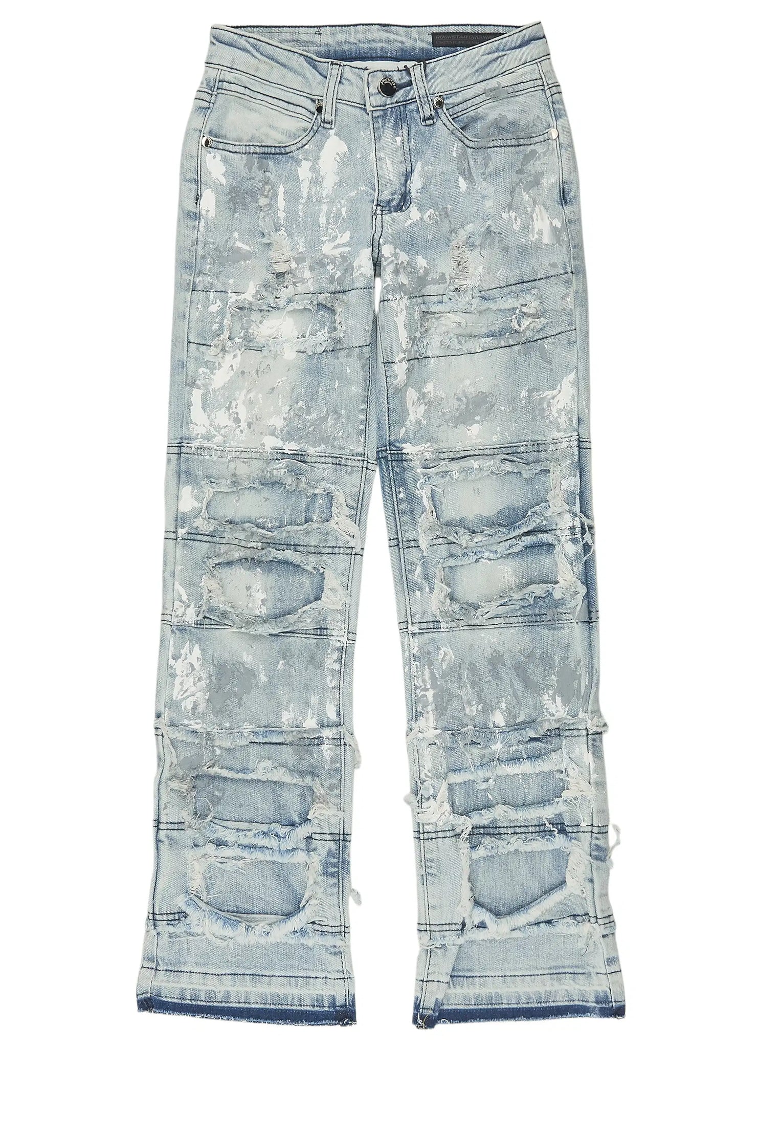 Girls Meille Blue/White Stacked Painter Flare Jean