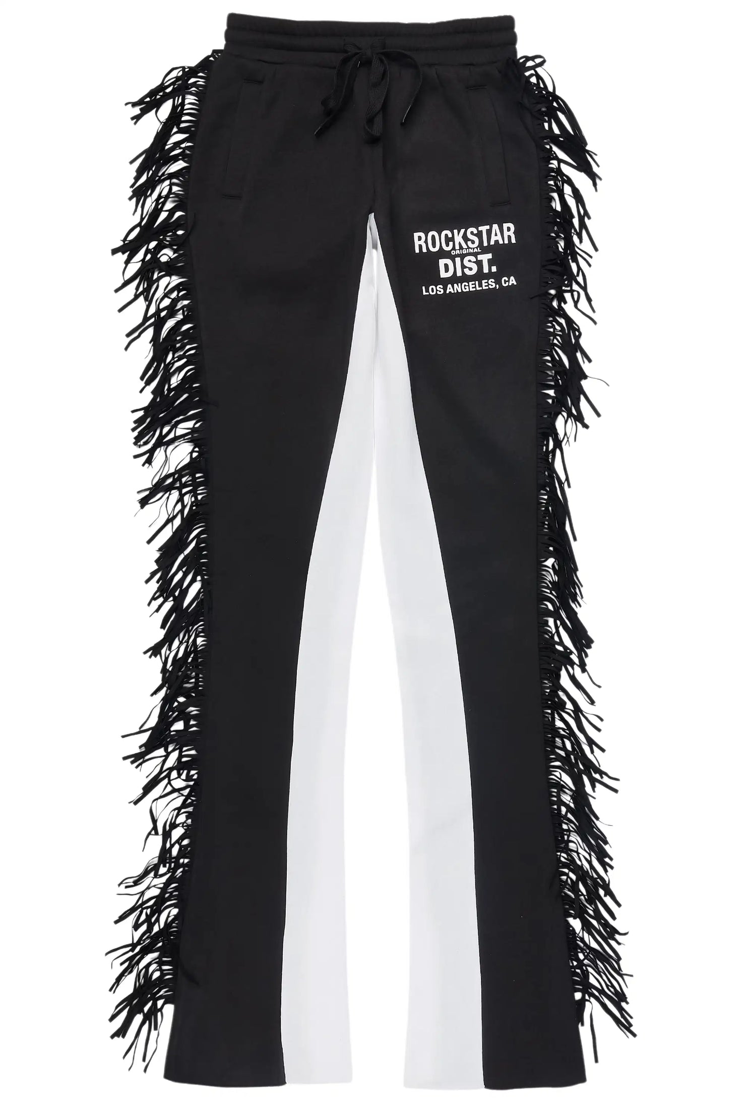 Kendra Black Fringe Stacked Flare Track Pant