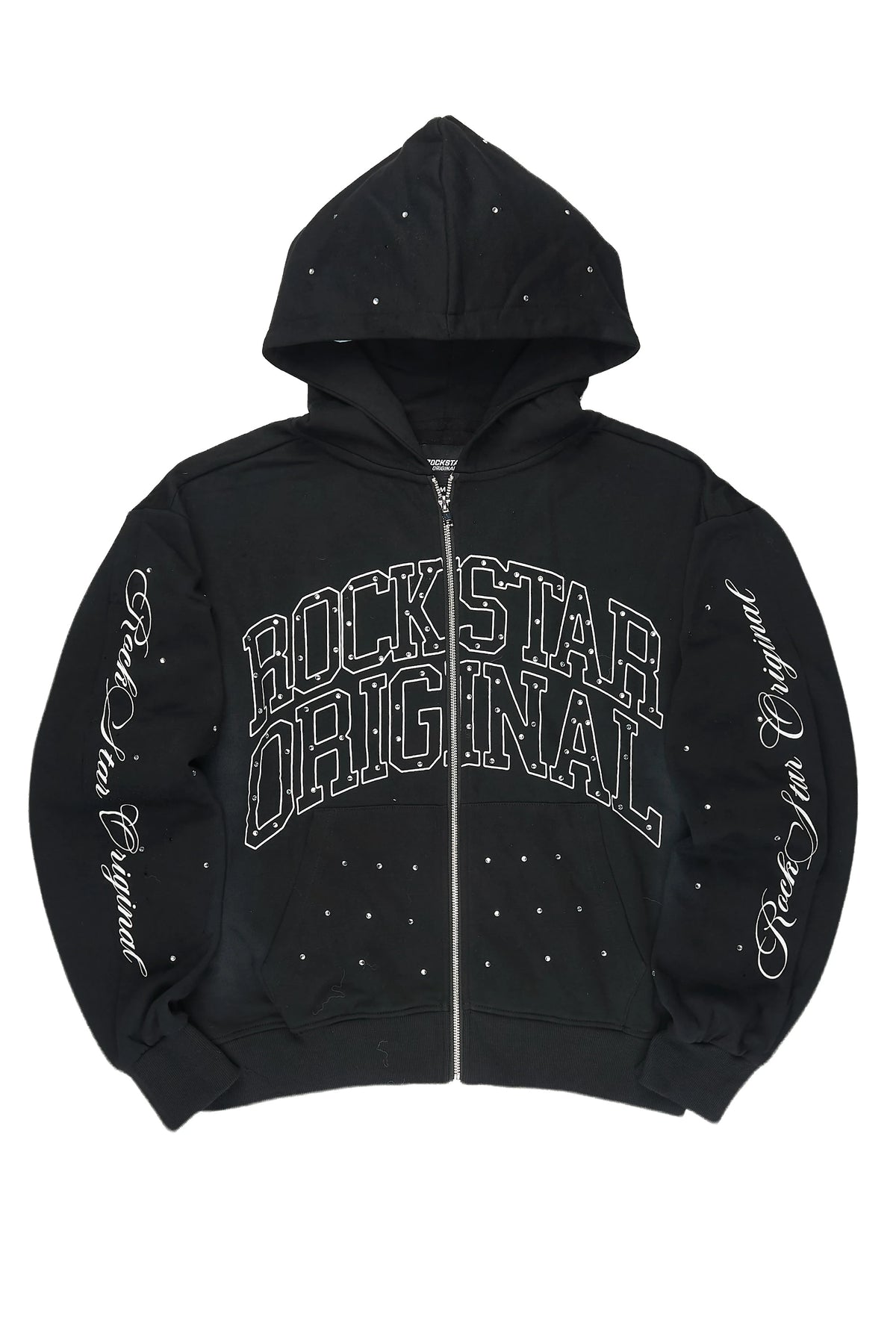 Alvina Black Rhinestone Zip Up Hoodie