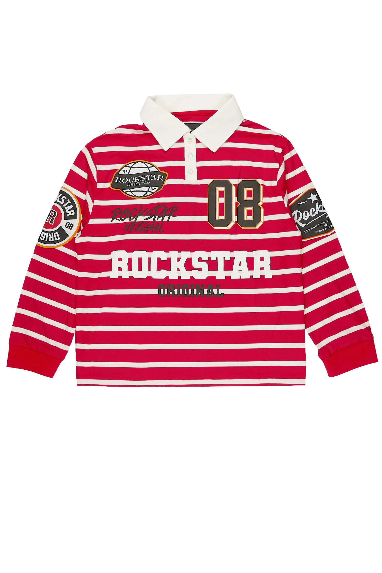 Boys Genis Red/White Long Sleeve Polo