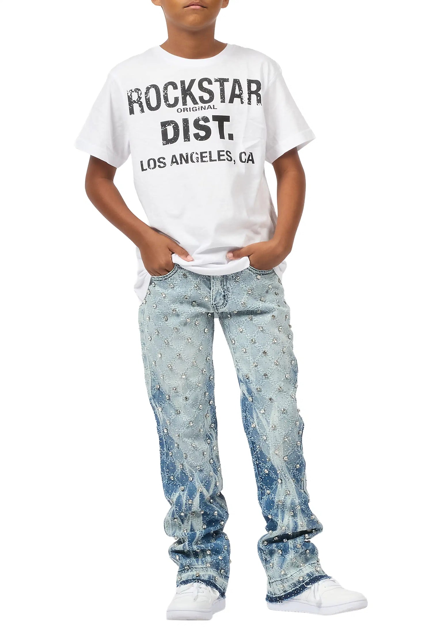 Boys Glit Blue Rhinestone Stacked Flare Jean