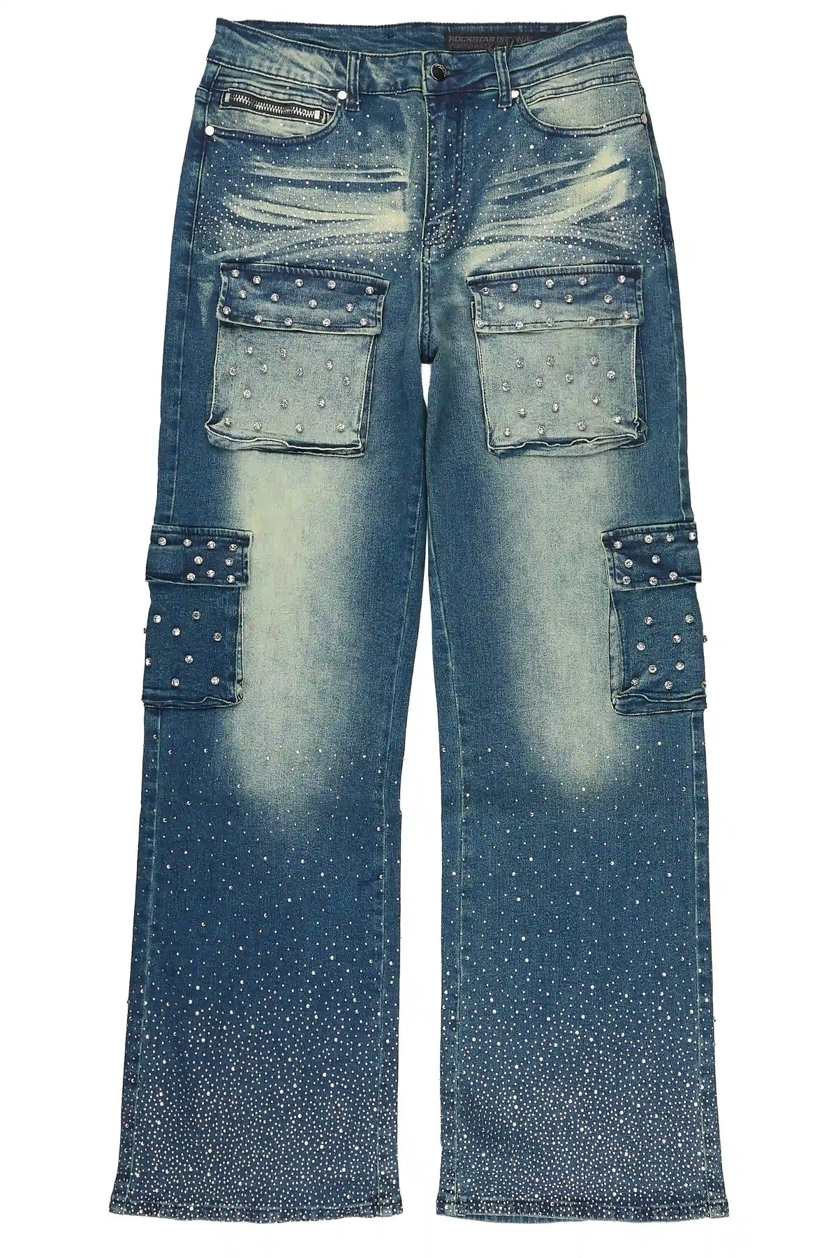 Arman Dark Blue Rhinestones Baggy Fit Jeans