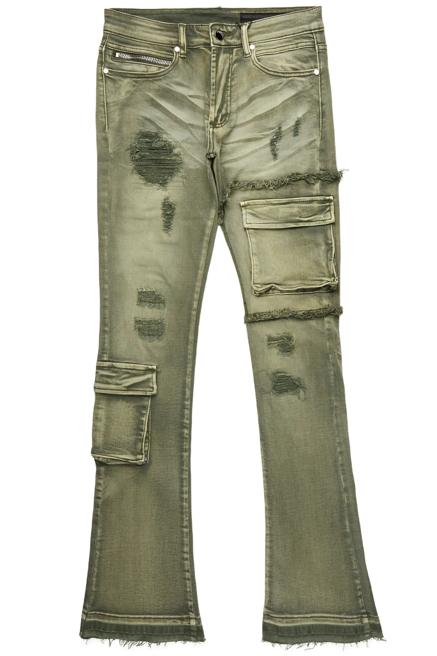 Zaxton Green Stacked Flare Jean