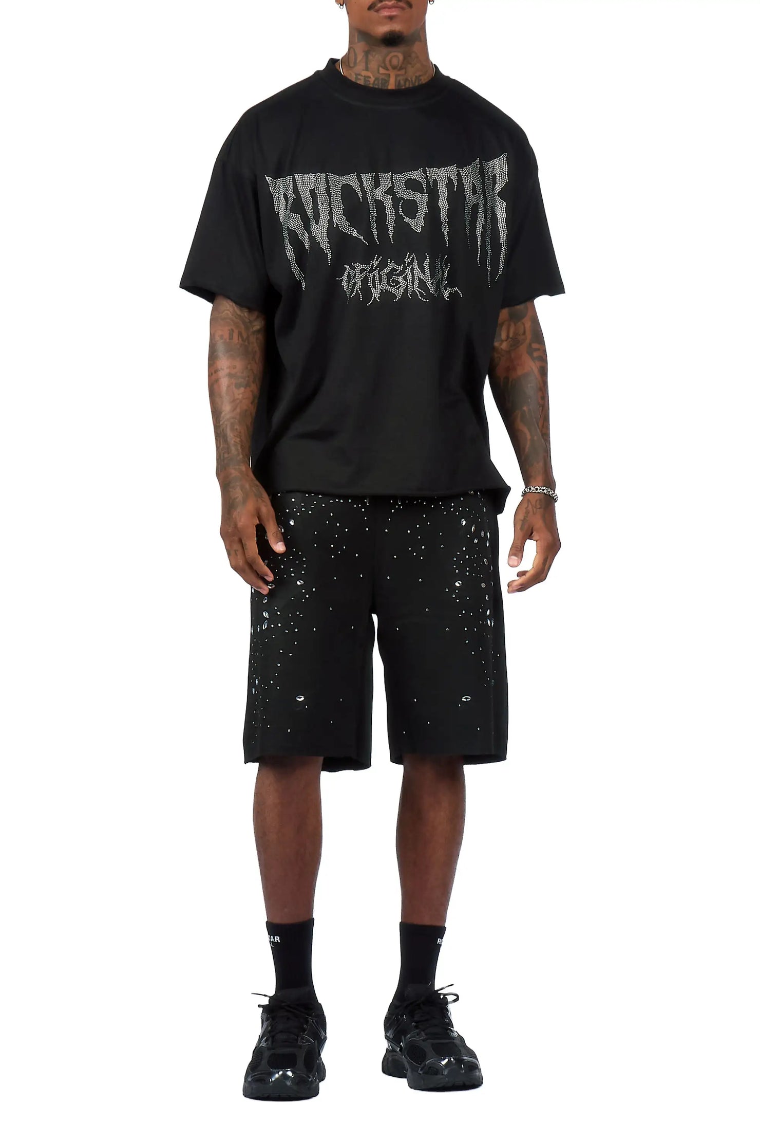 Twinkle Black Rhinestone T-Shirt/Short Set