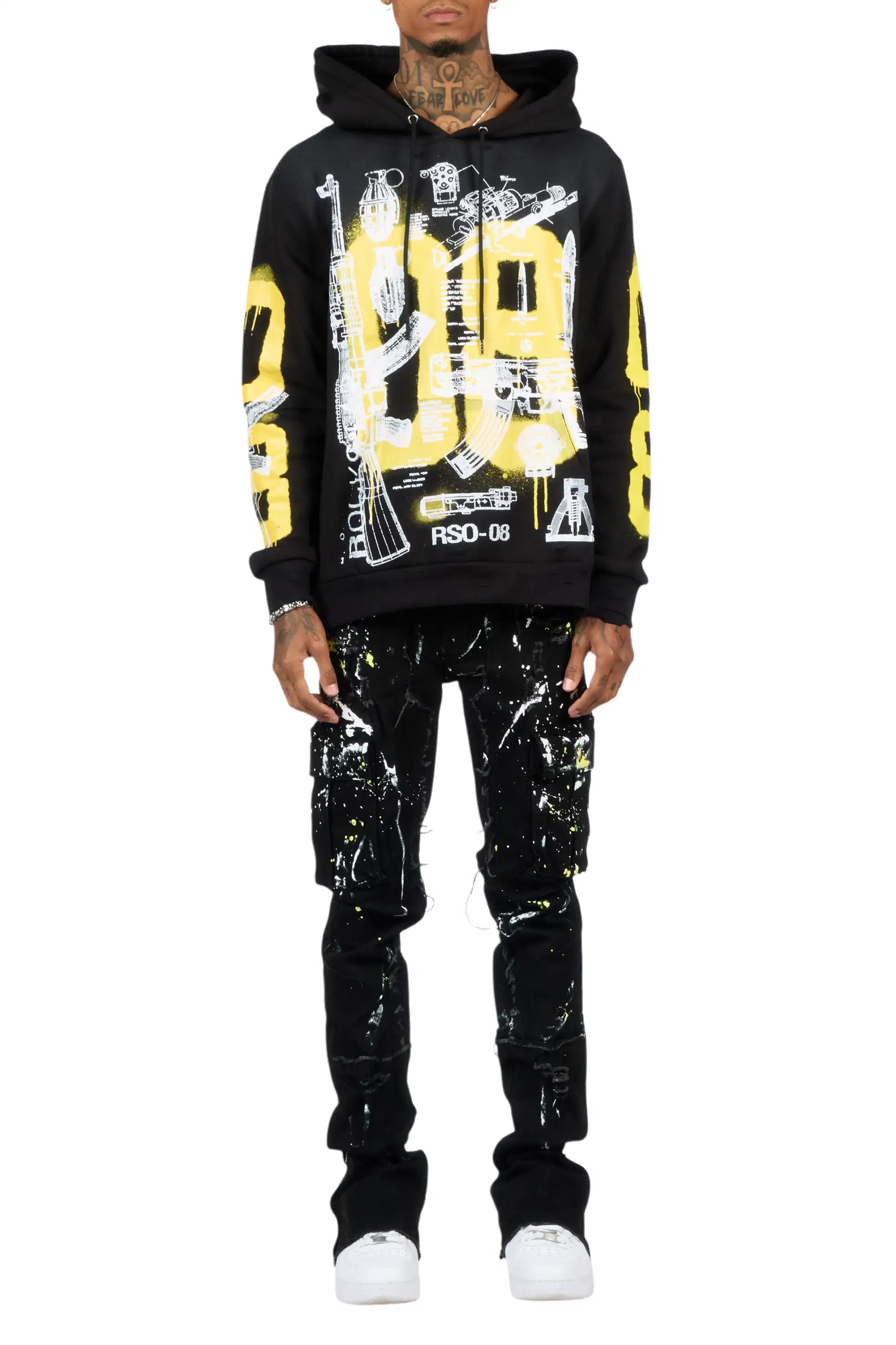 Nesta Black/Black Hoodie/Stacked Flare Jean Set